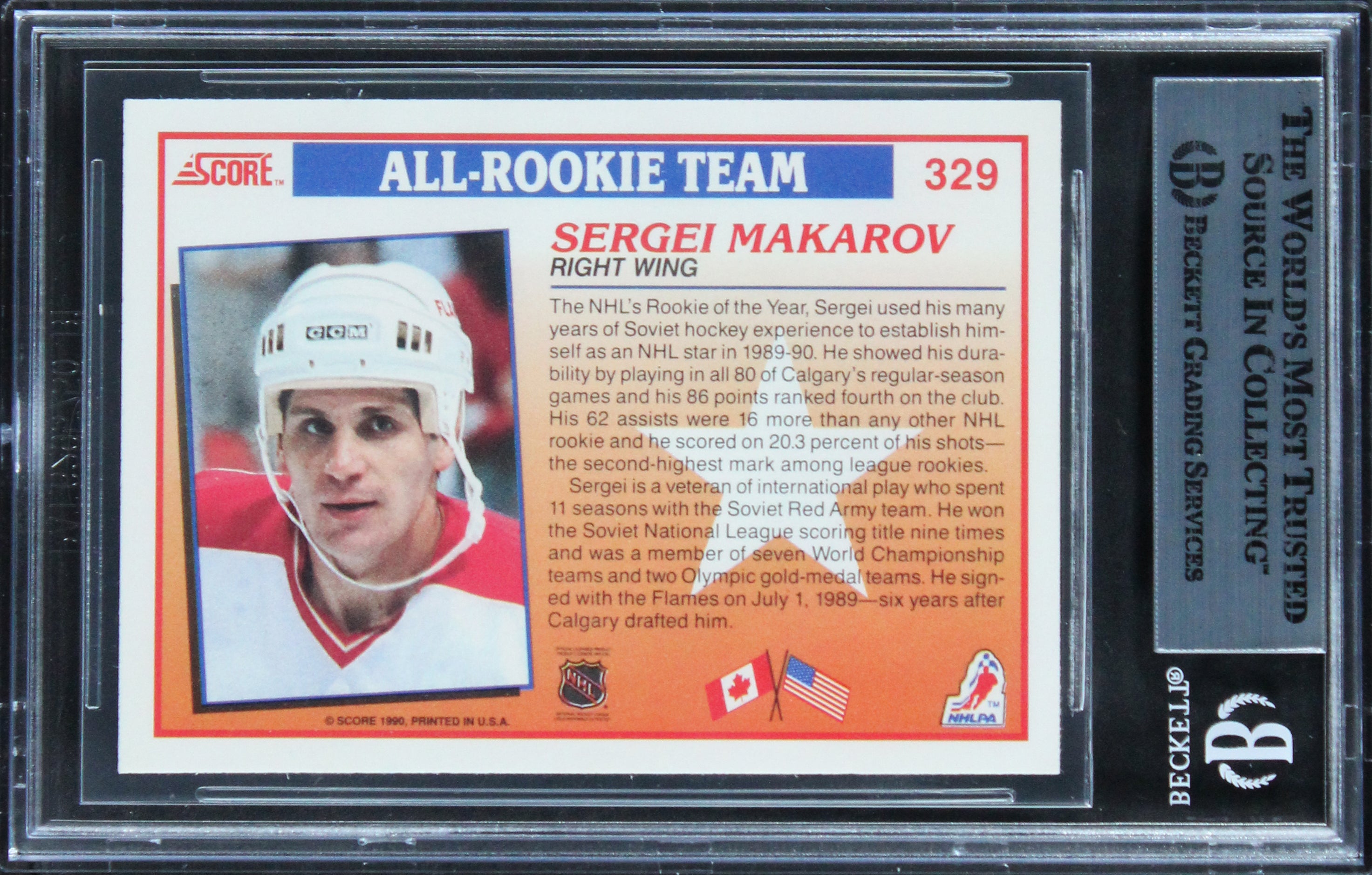 Flames Sergei Makarov Authentic Signed 1990 Score #329 Card BAS Slabbed