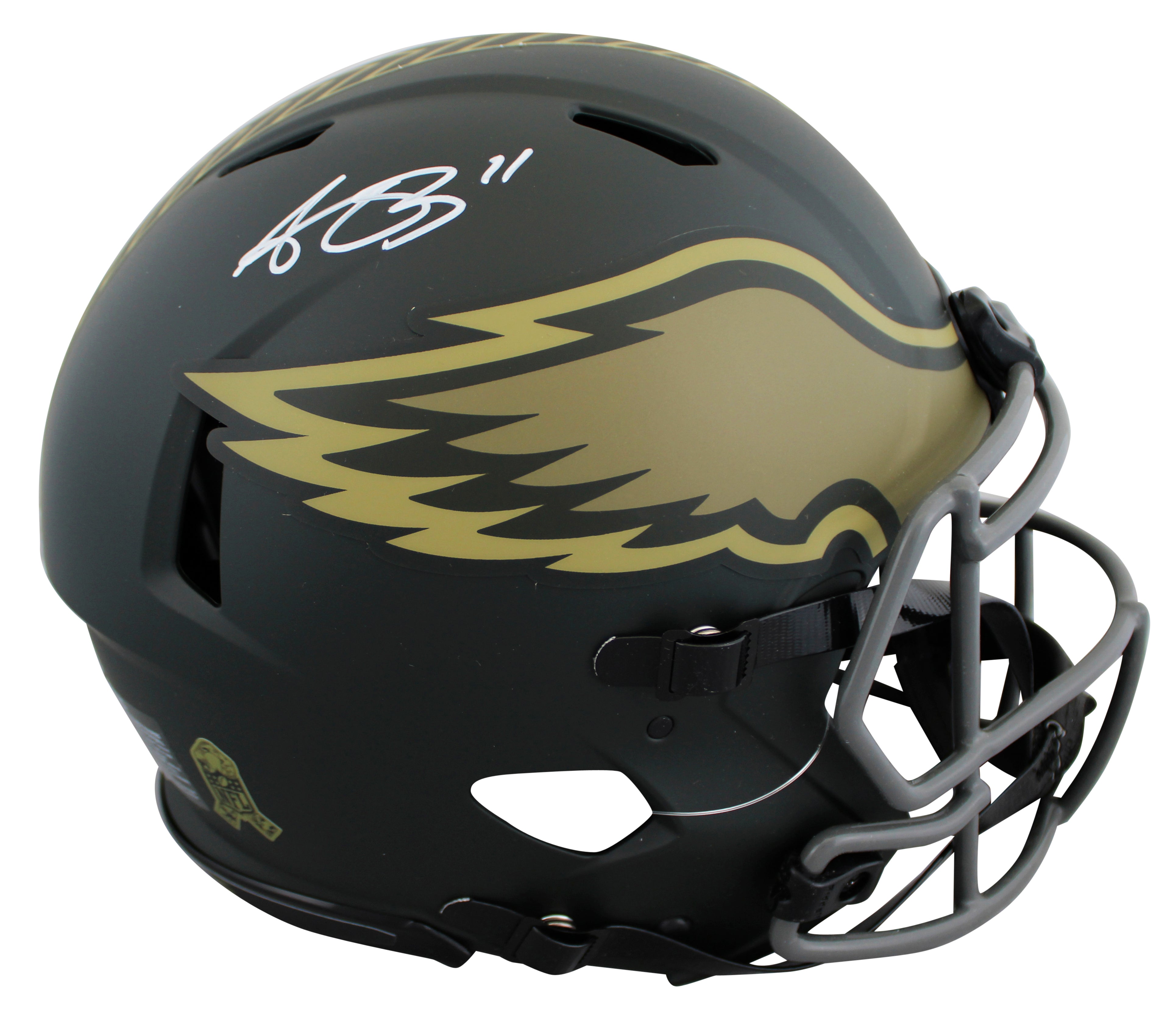 Eagles A.J. Brown Signed STS IV F/S Speed Proline Helmet BAS Wit
