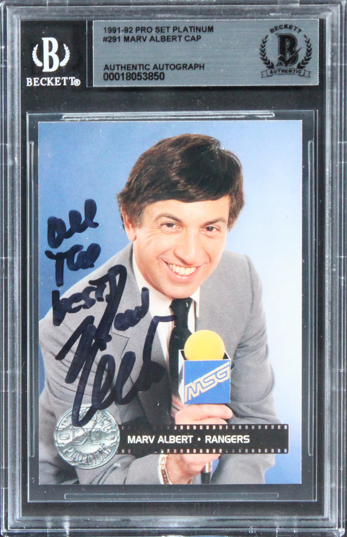 Rangers Marv Albert Authentic Signed 1991 Pro Set Platinum #291 Card BAS Slabbed