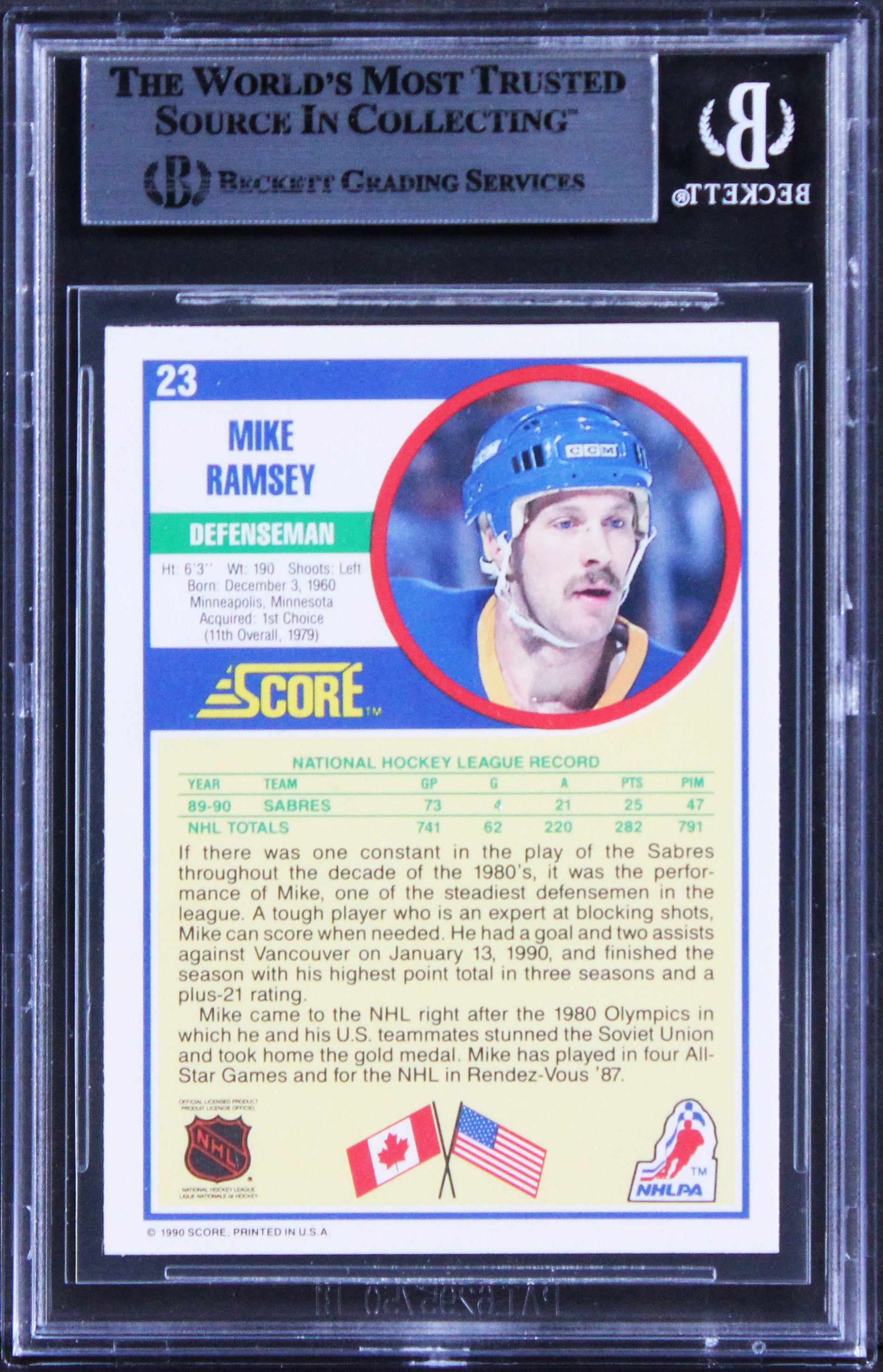 Sabres Mike Ramsey Authentic Signed 1990 Score #23 Card BAS Slabbed