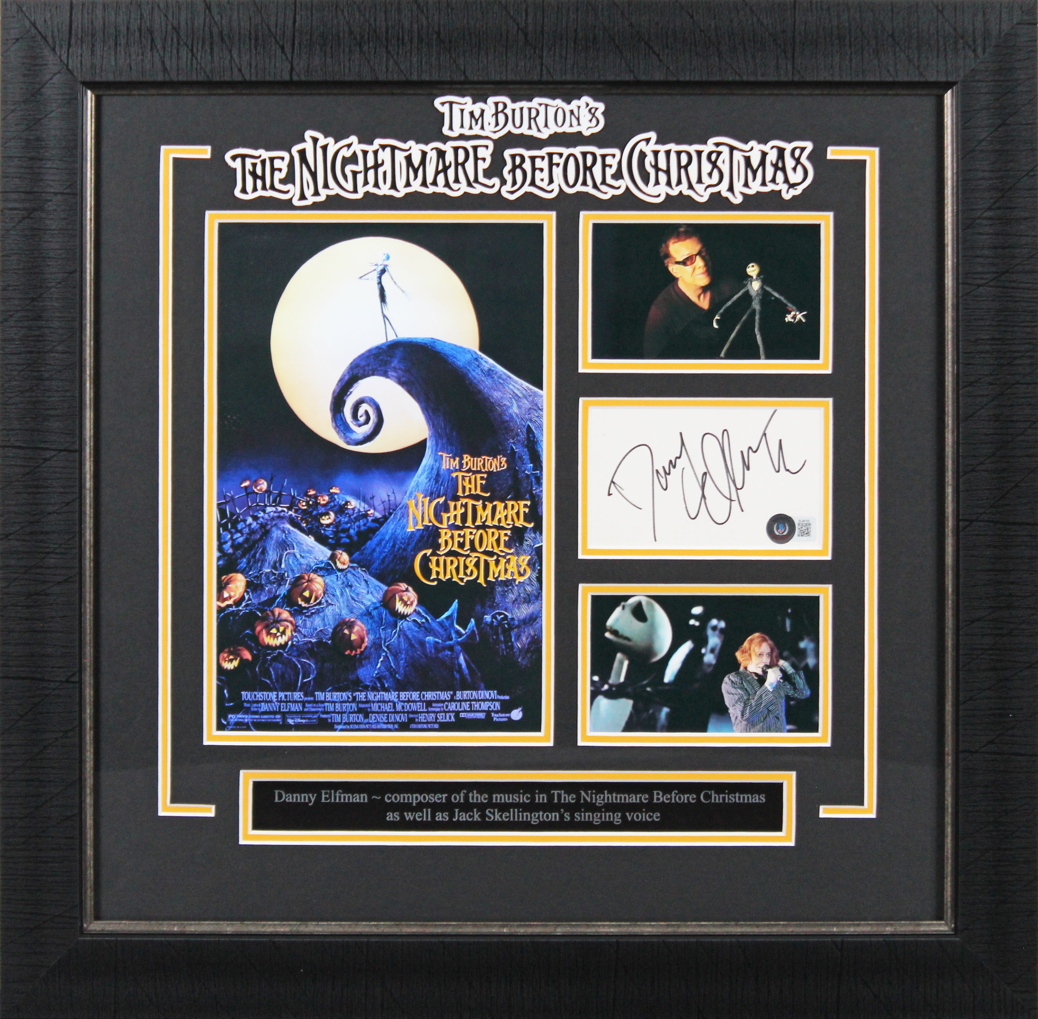 Danny Elfman The Nightmare Before Christmas Signed & Framed Index Card BAS