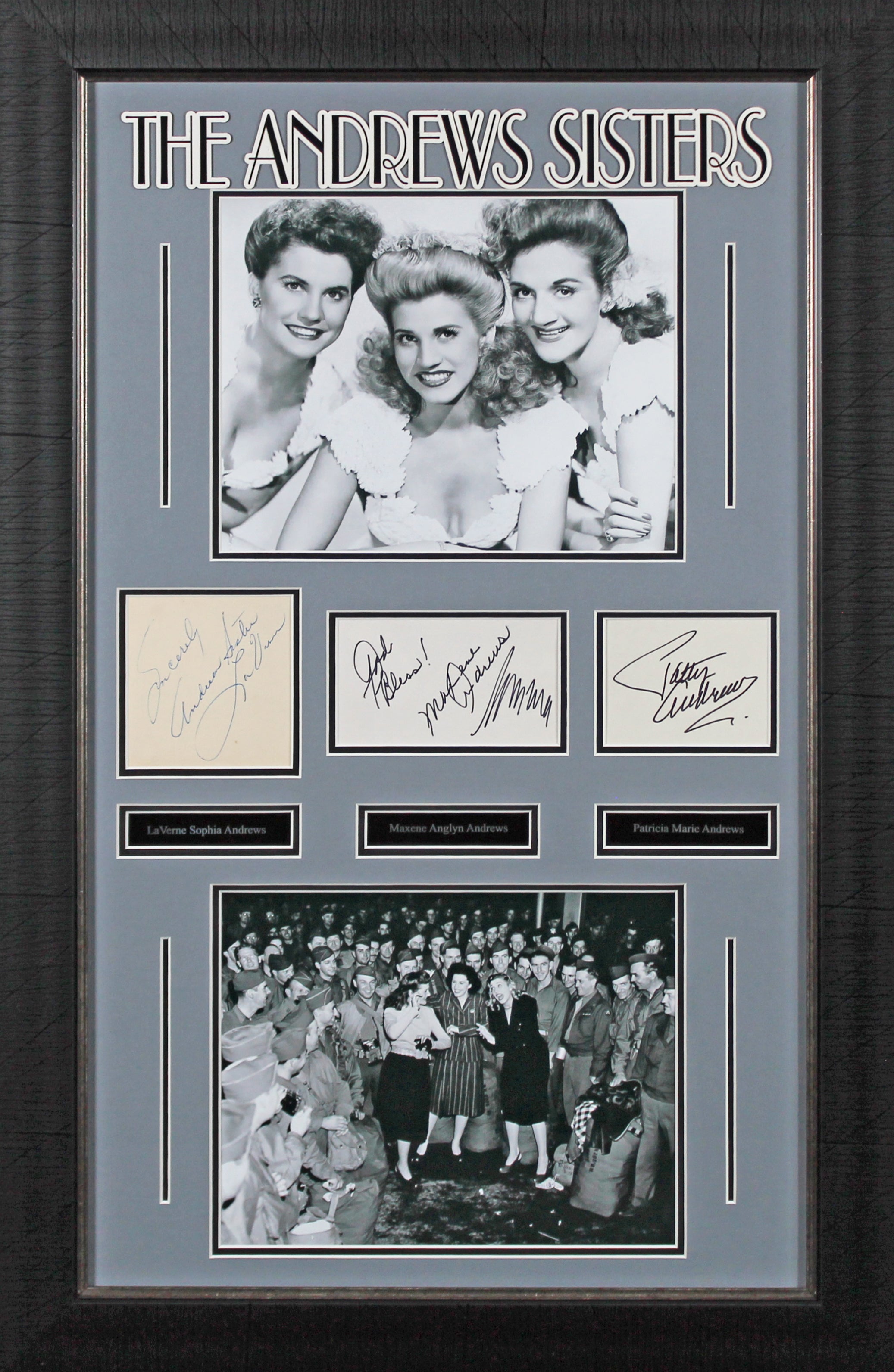 The Andrews Sisters (3) LaVerne, Maxene, Patricia Signed Framed Display BAS