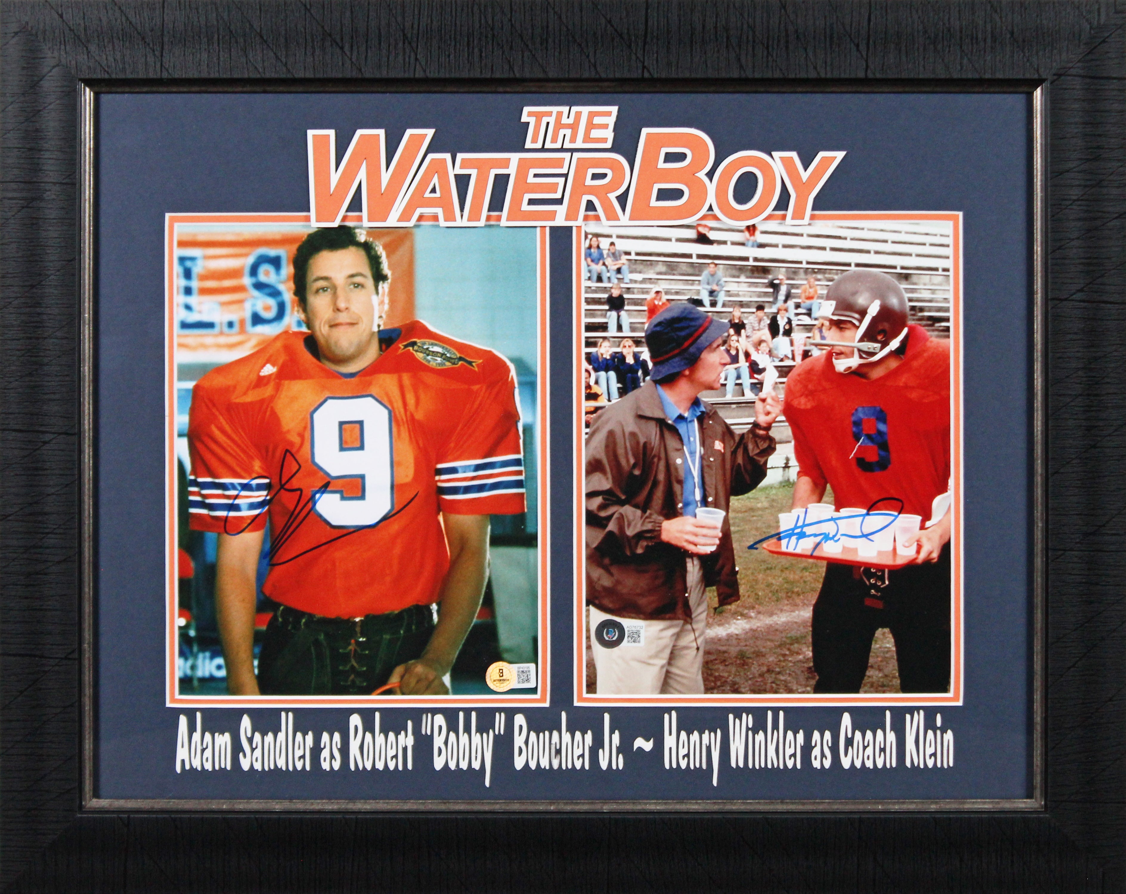 Adam Sandler & Henry Winkler The Waterboy Authentic Signed Framed Display BAS