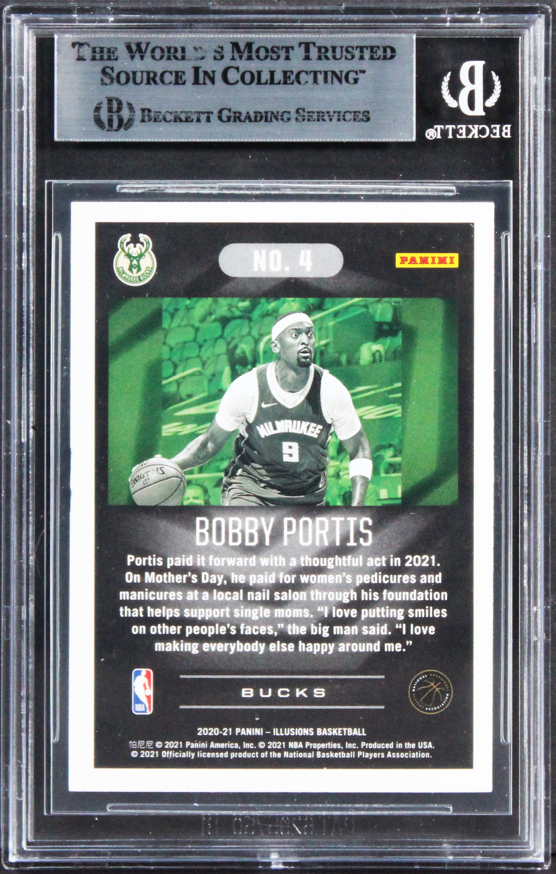Bucks Bobby Portis Authentic Signed 2020 Panini illusions #4 Card BAS Slabbed