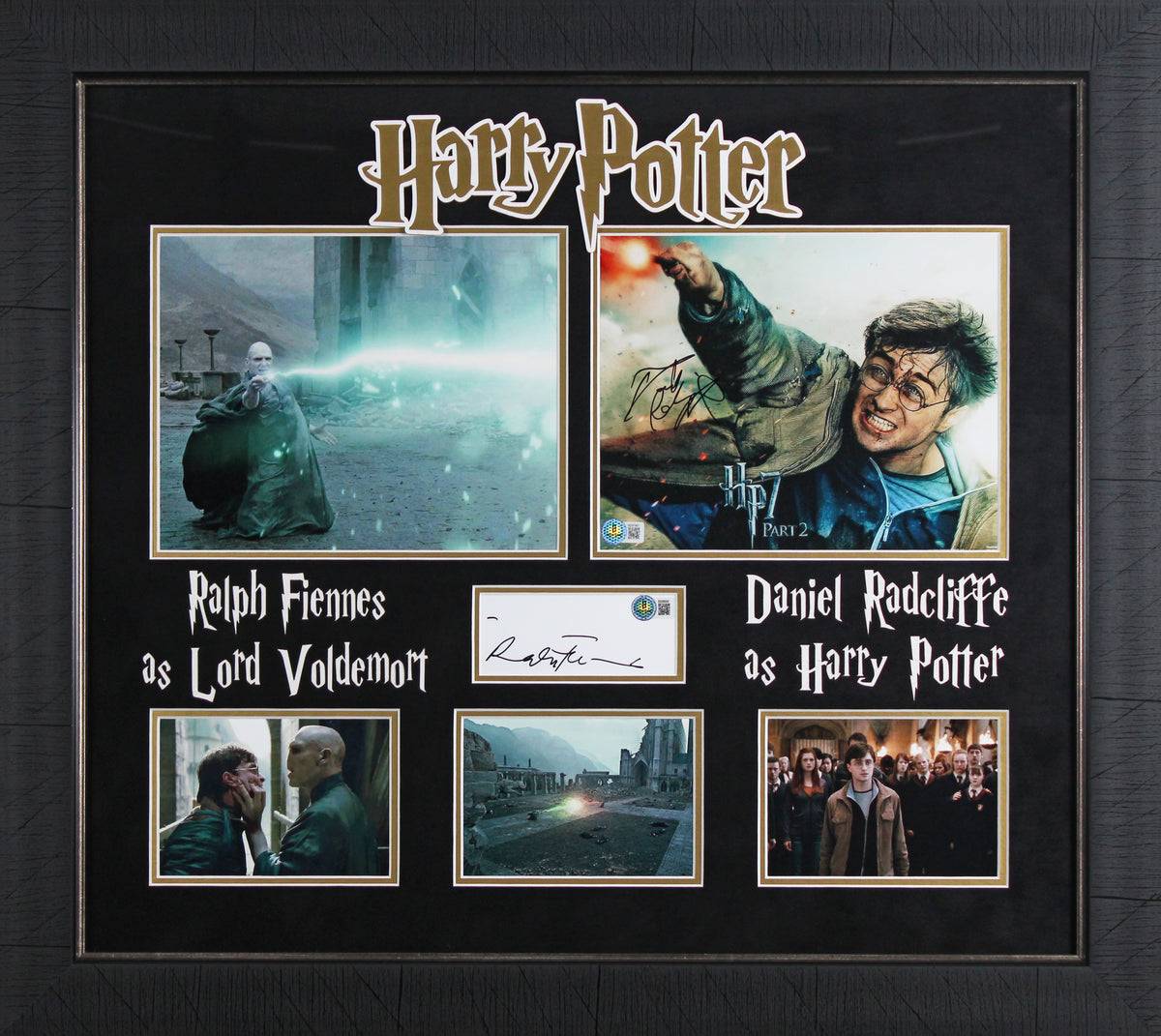Ralph Fiennes & Daniel Radcliffe Harry Potter Signed Framed Display BAS