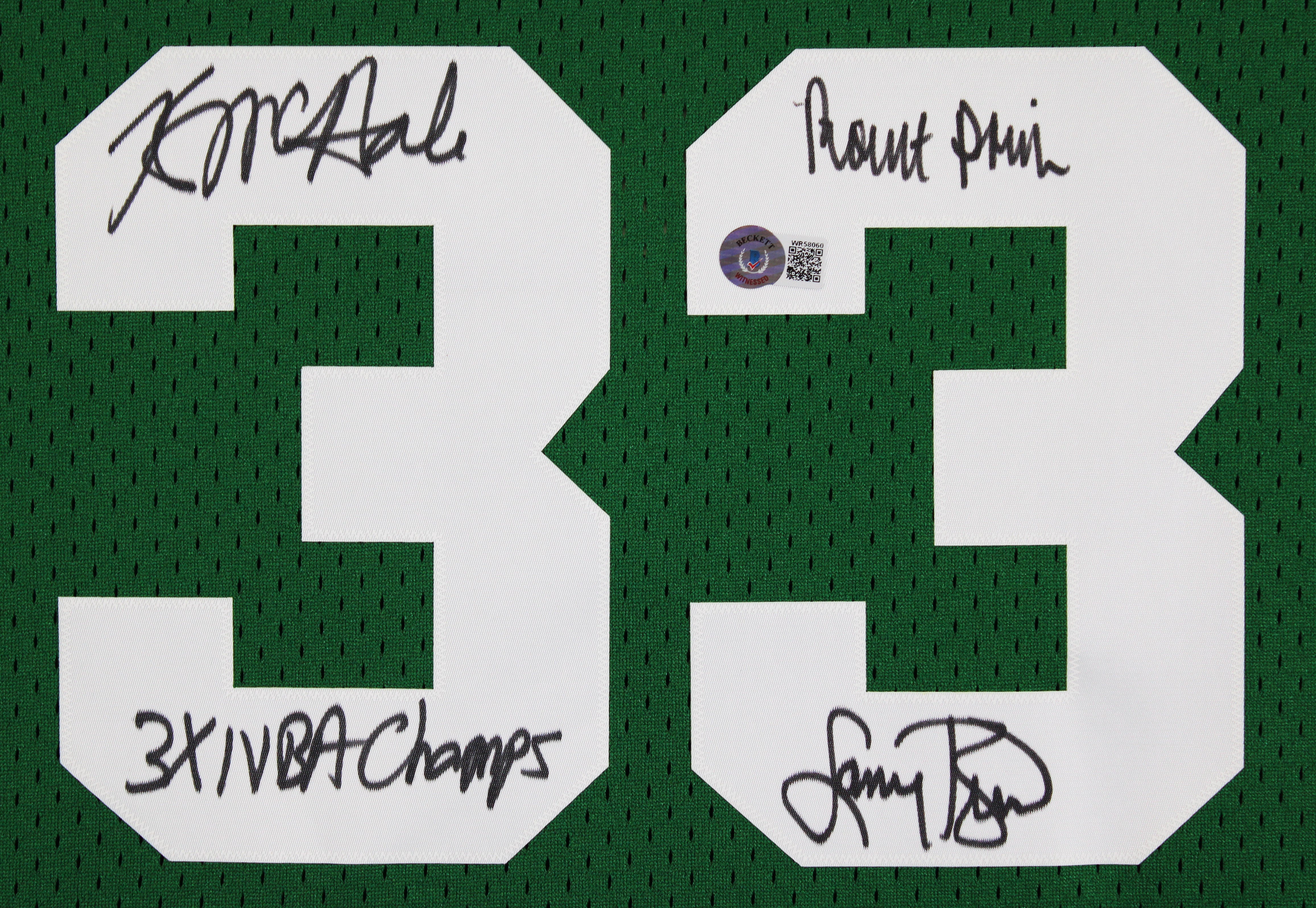 Celtics (3) Bird, Parish & McHale Signed Green M&N Swingman Jersey BAS Witnessed