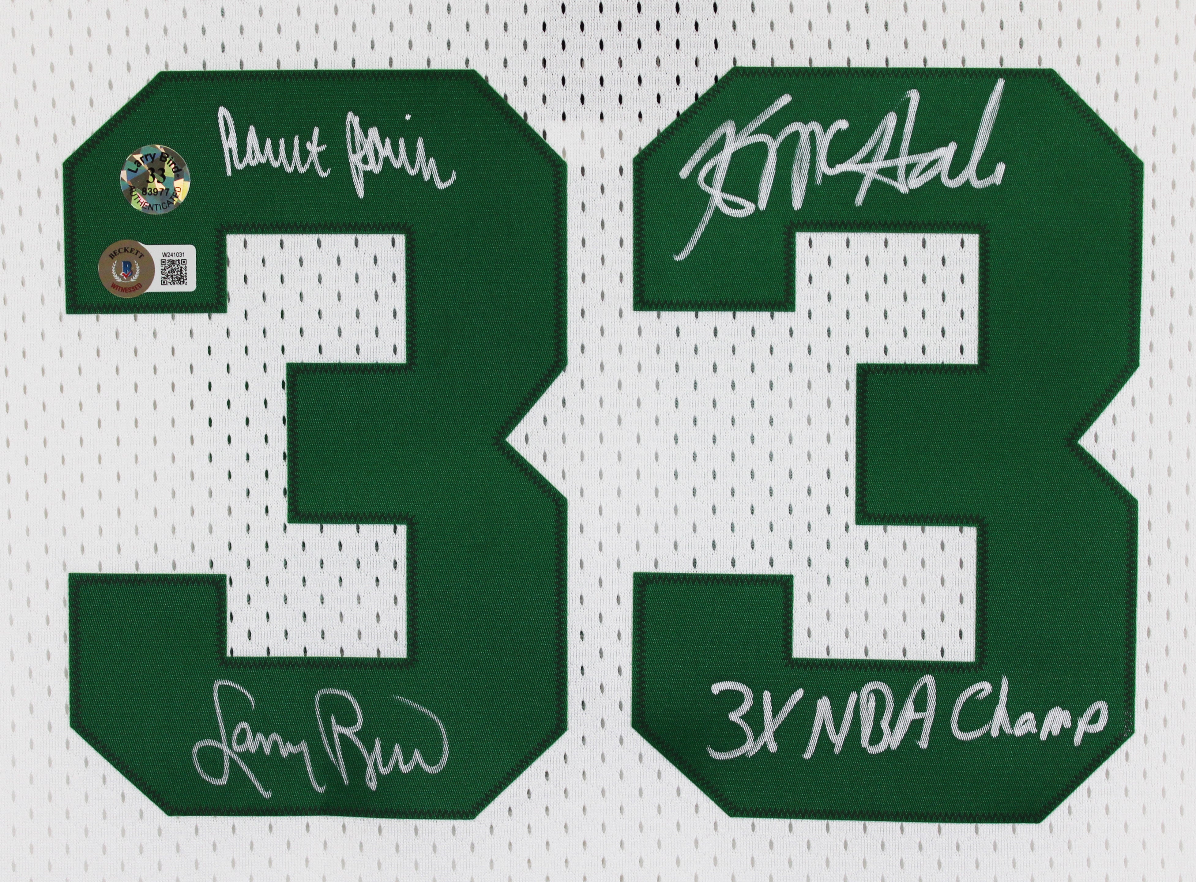 Celtics (3) Bird, Parish & McHale Signed White M&N Swingman Jersey BAS Witnessed