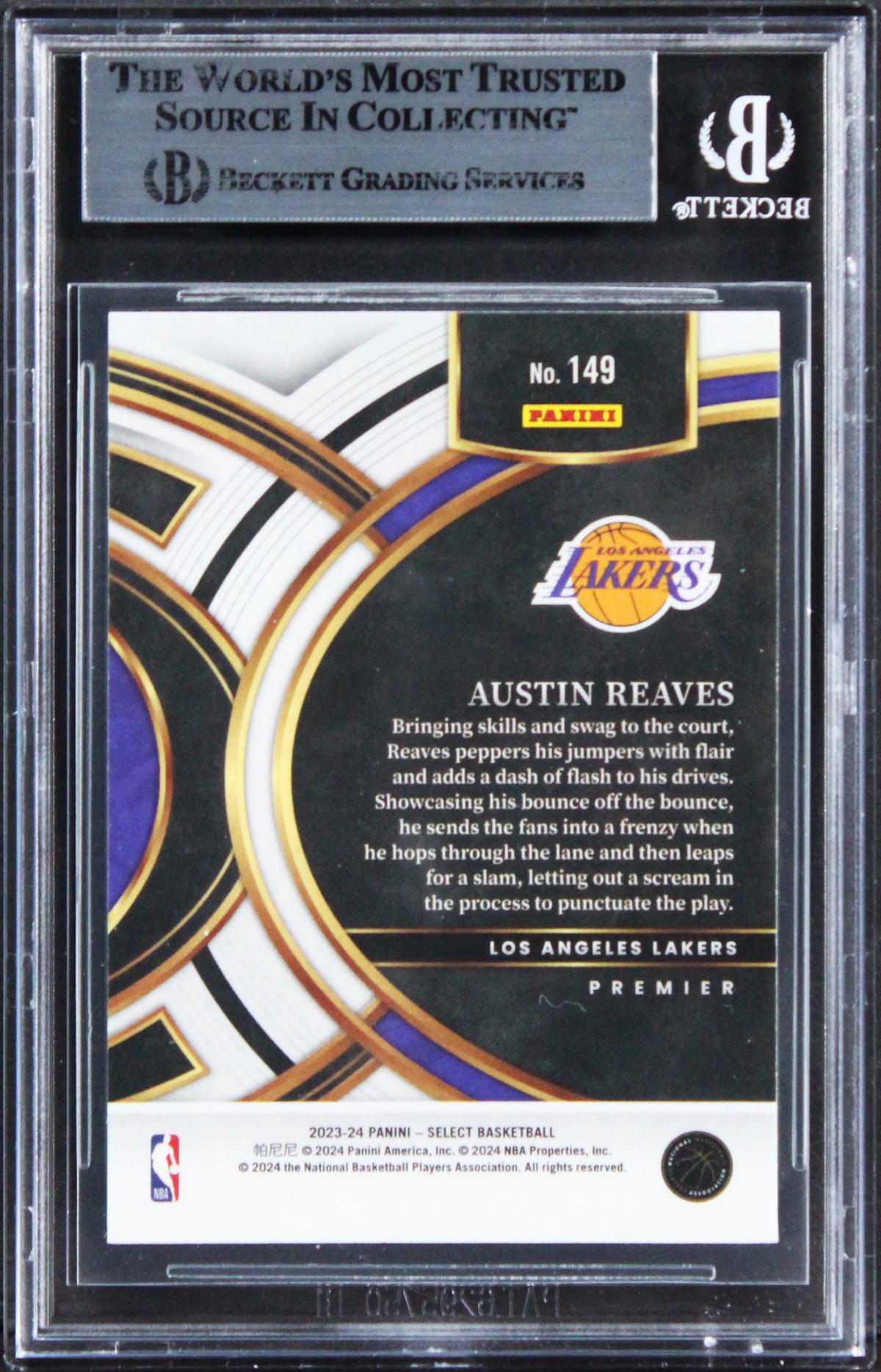Lakers Austin Reaves Signed 2023 Select Prizm Blue #149 Card BAS Slabbed