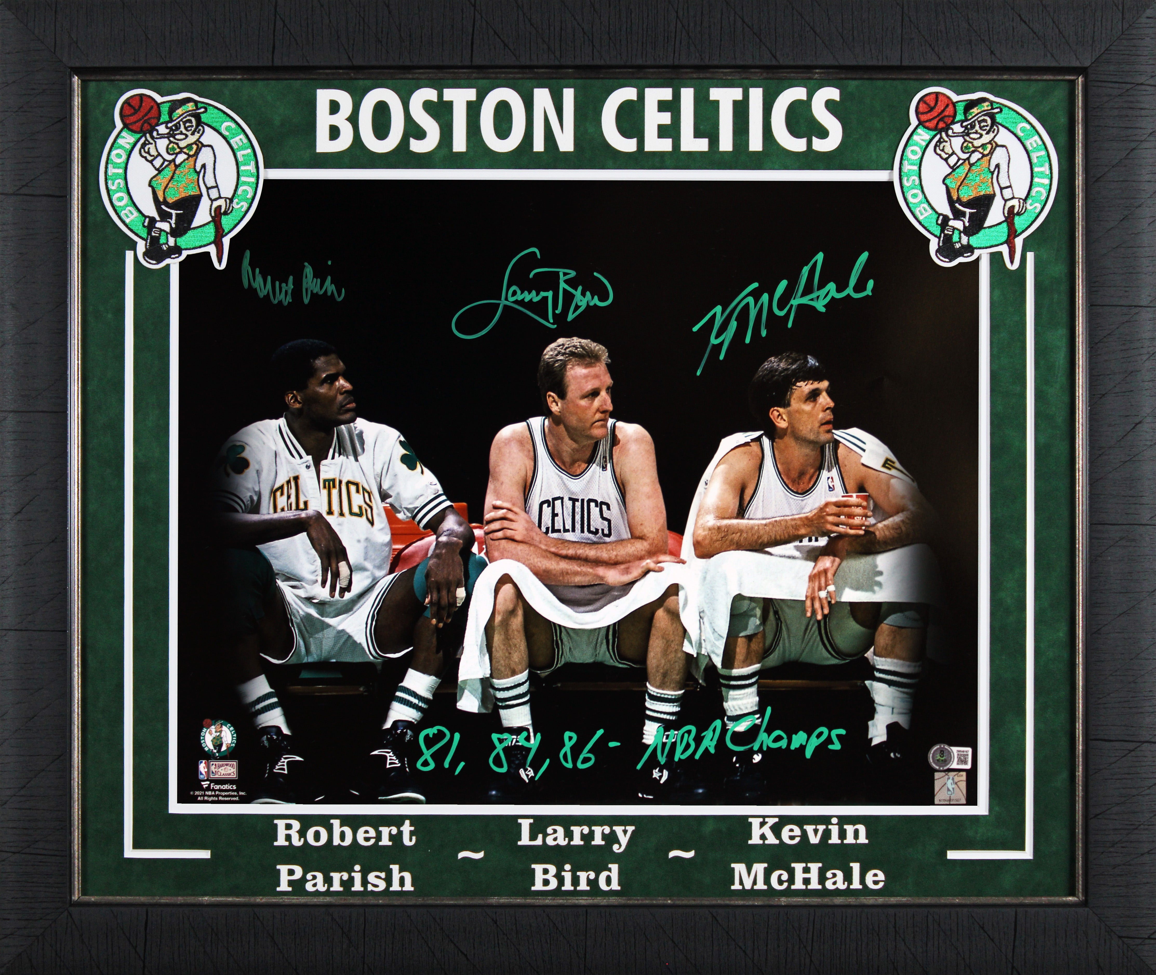 Celtics (3) Bird, McHale & Parish Signed 16x20 Spotlight Framed Photo BAS W