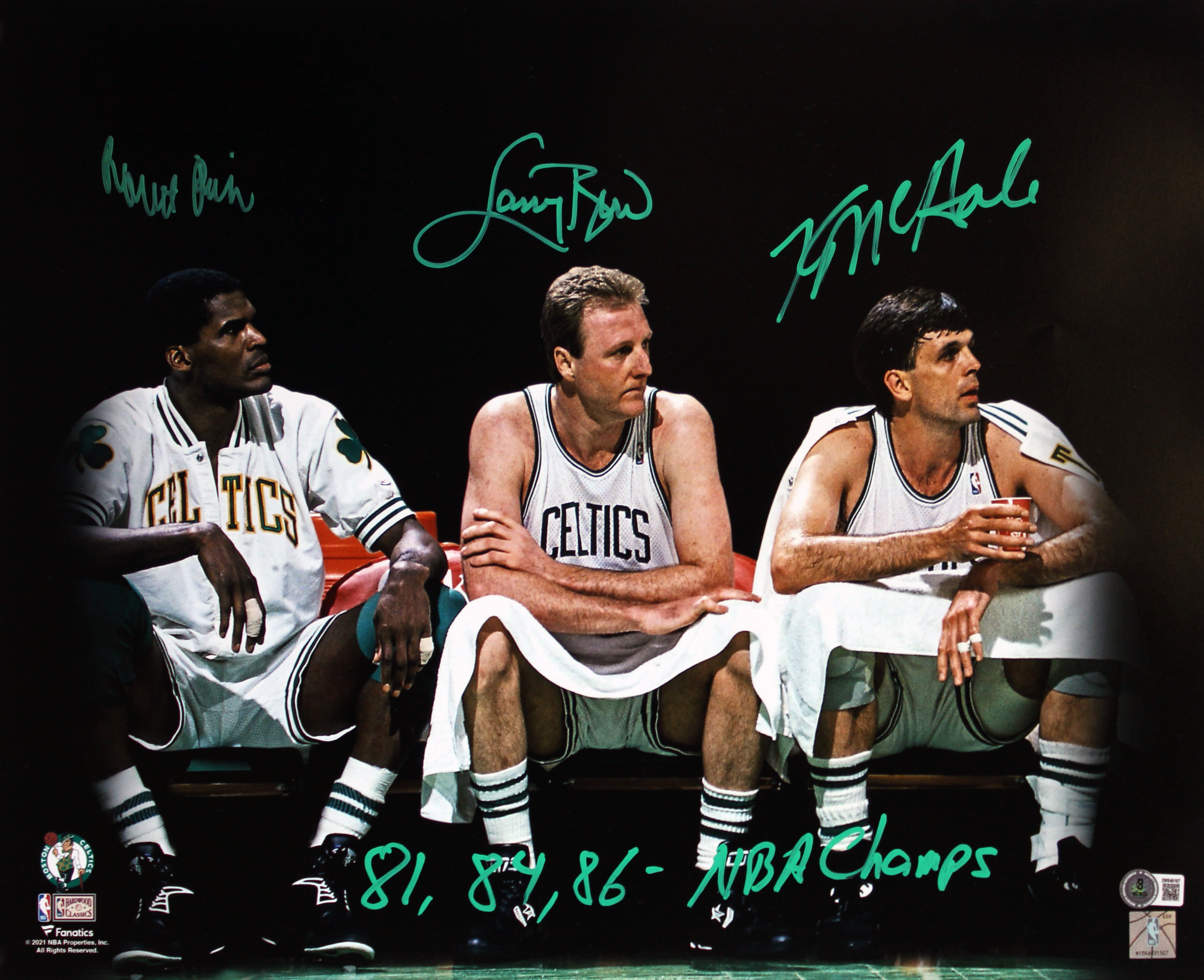 Celtics (3) Bird, McHale & Parish Signed 16x20 Horizontal Spotlight Photo BAS W