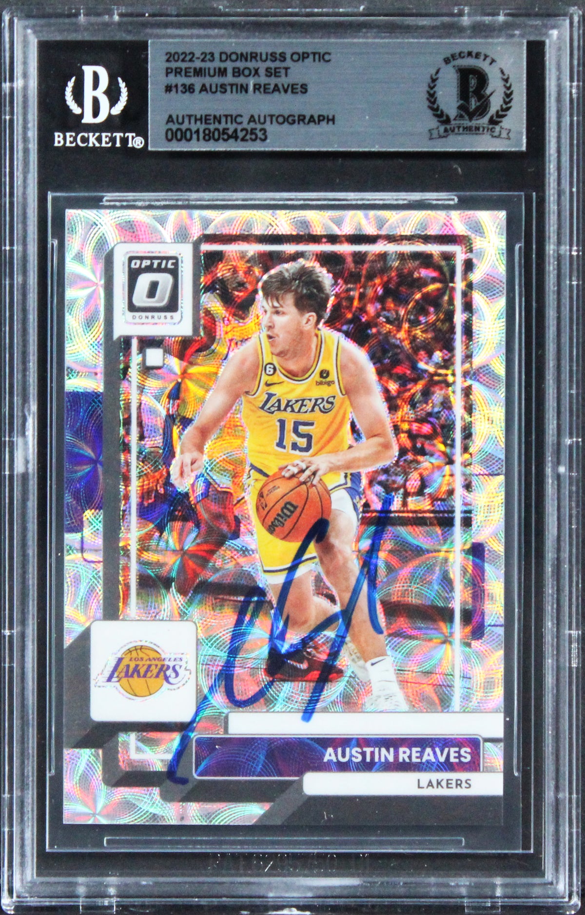 Lakers Austin Reaves Signed 2022 Donruss Optic Prm Box Set #136 Card BAS Slabbed