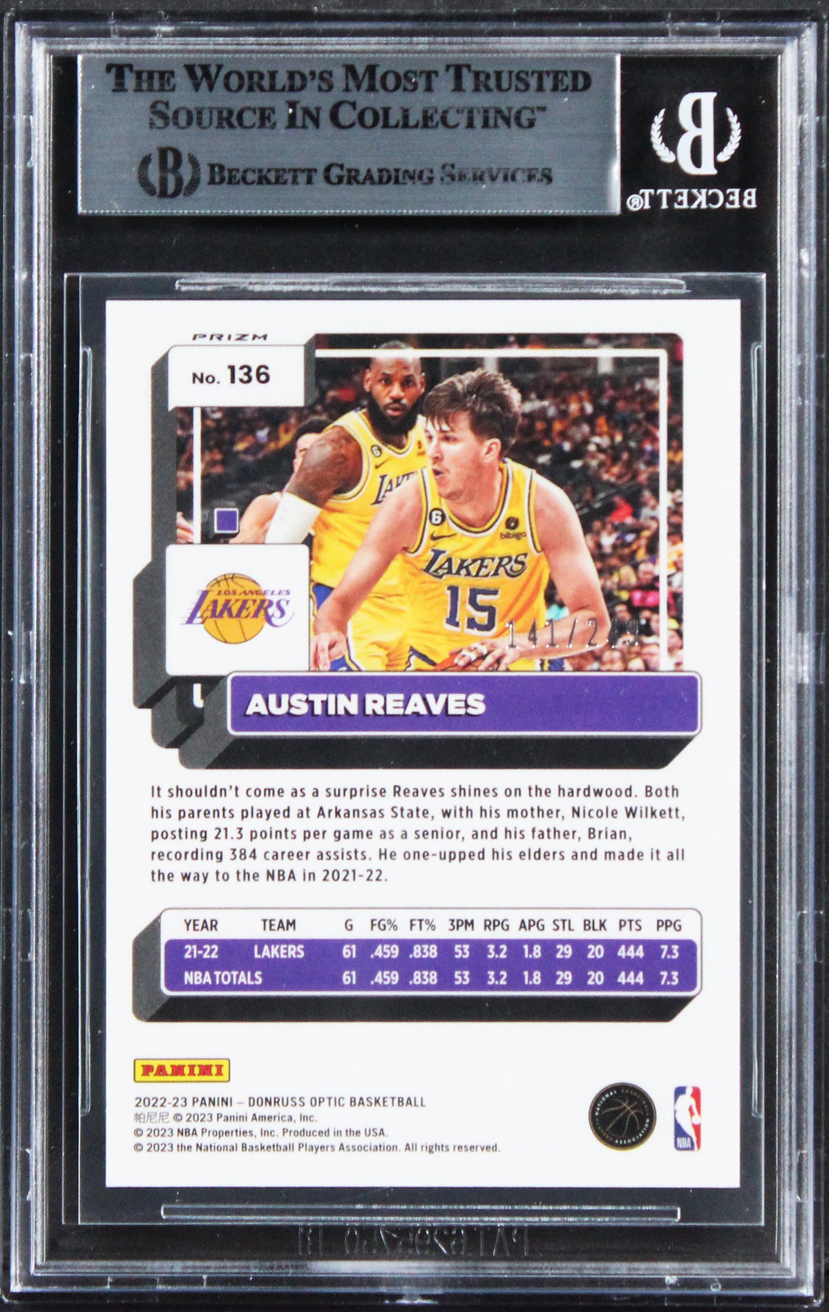 Lakers Austin Reaves Signed 2022 Donruss Optic Prm Box Set #136 Card BAS Slabbed