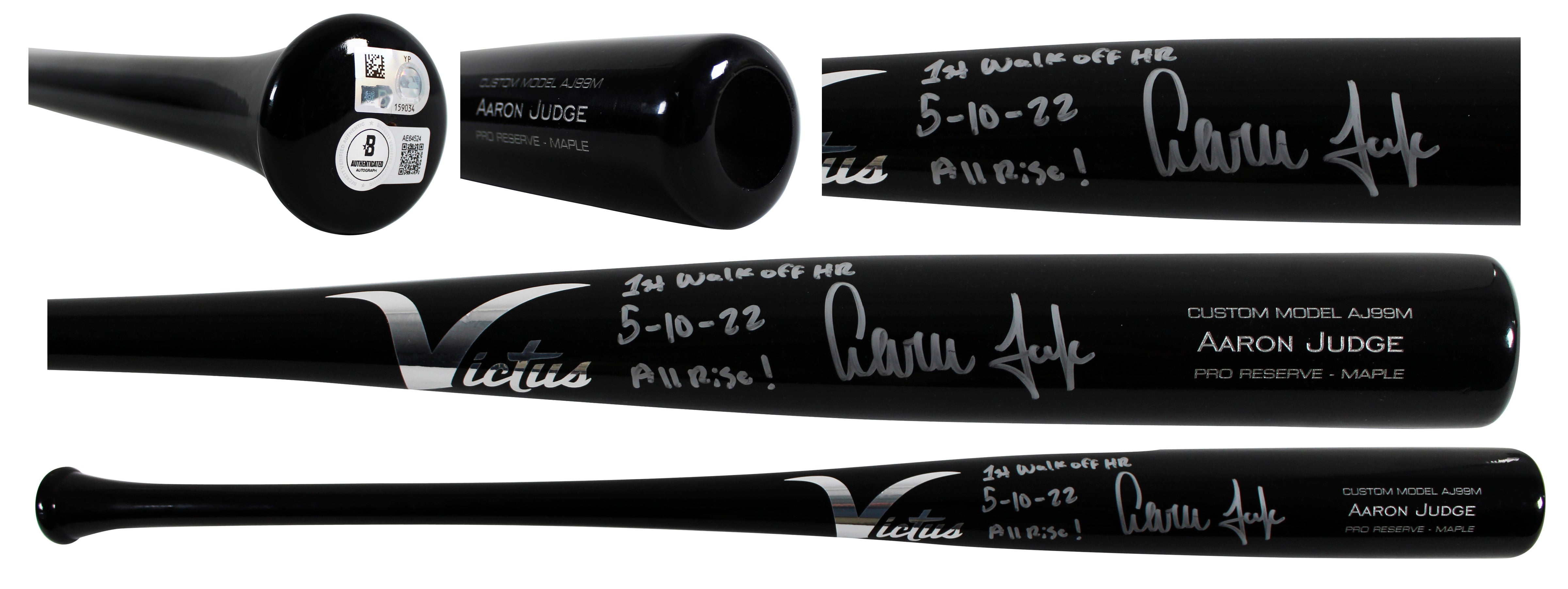 Aaron Judge "1st Walk Off HR, All Rise!" Signed Victus Player Model Bat BAS MLB