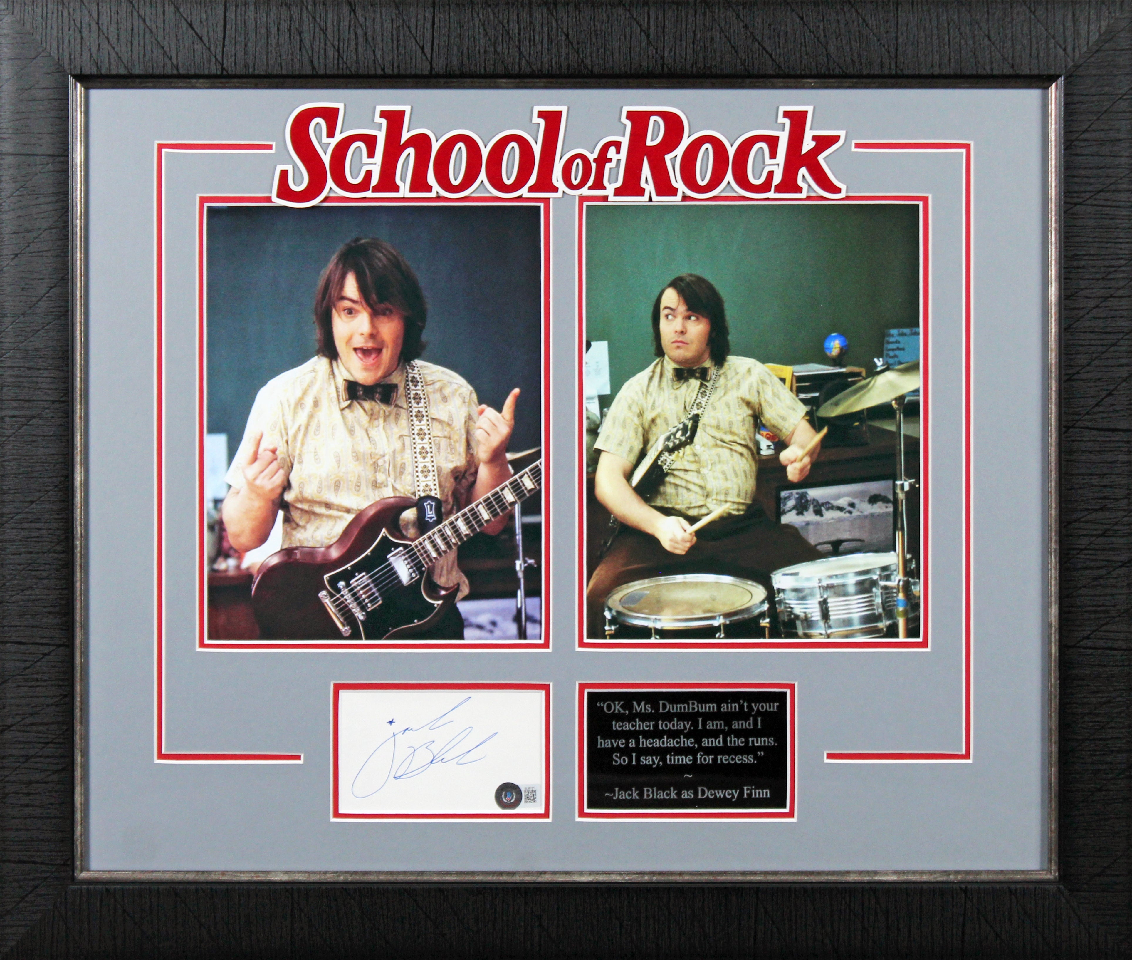 Jack Black School of Rock Authentic Signed 3x5 Index Card Framed Display BAS