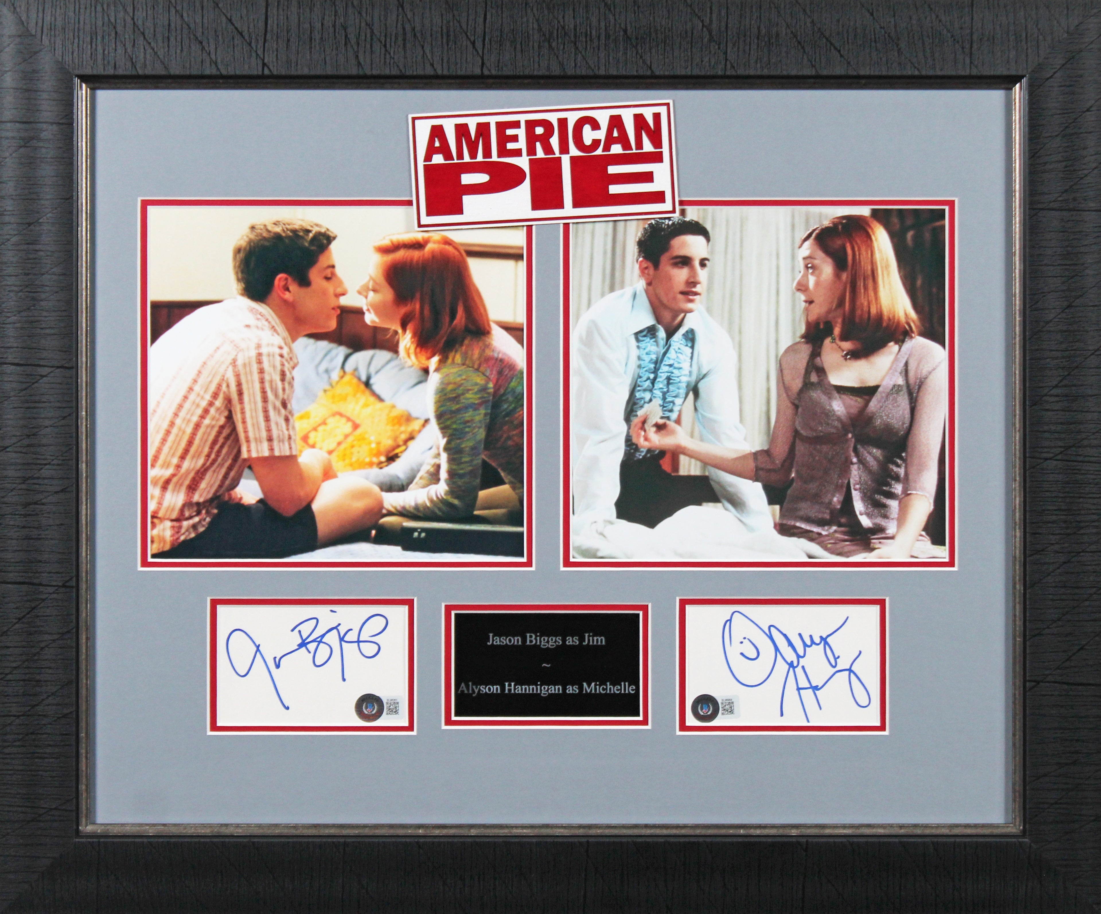 Jason Biggs & Alyson Hannigan American Pie Signed Index Card Framed Display BAS