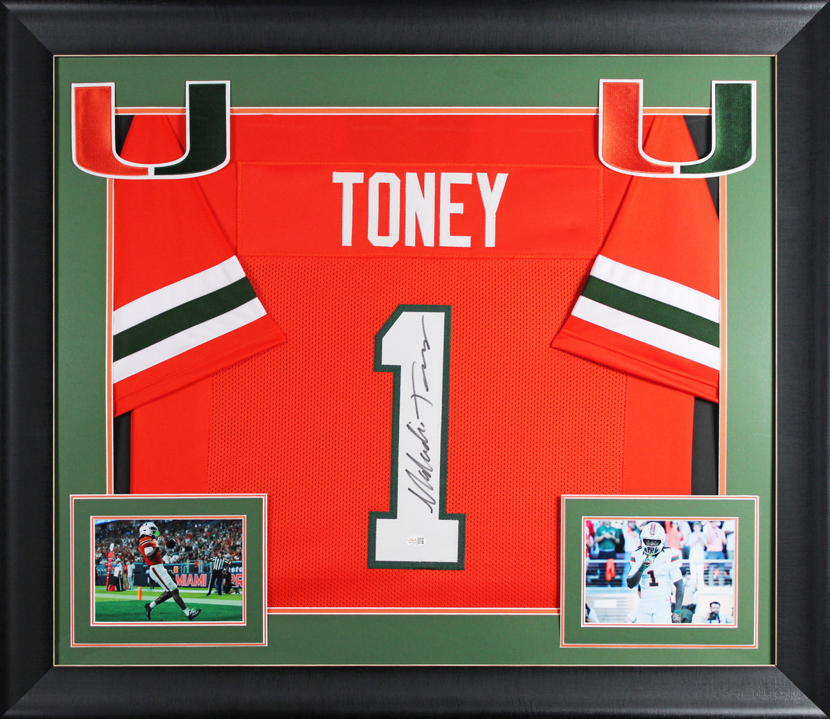 Miami Malachi Toney Authentic Signed Orange Pro Style Framed Jersey JSA Witness