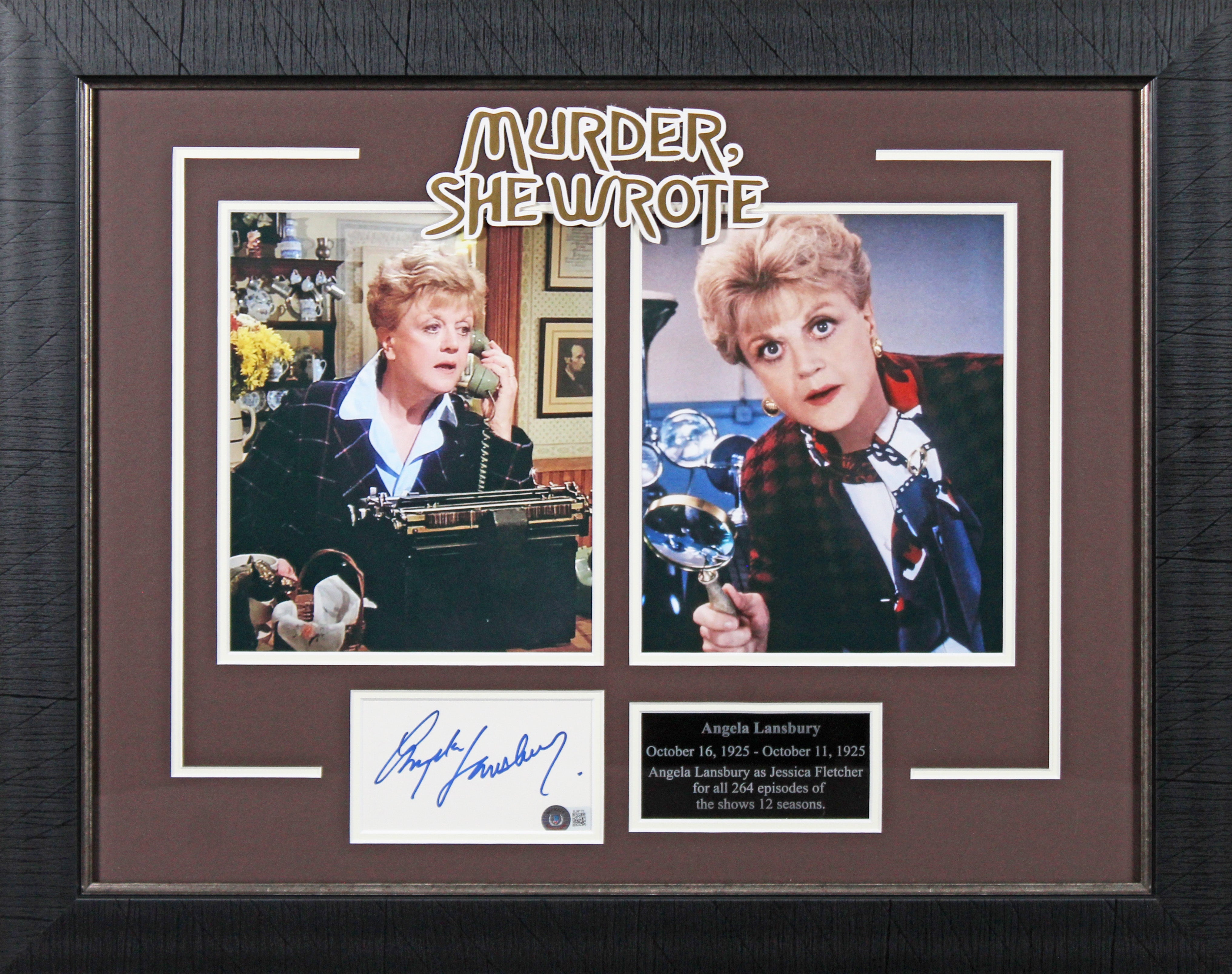 Angela Lansbury Murder, She Wrote Signed 3x5 Index Card Framed Display BAS