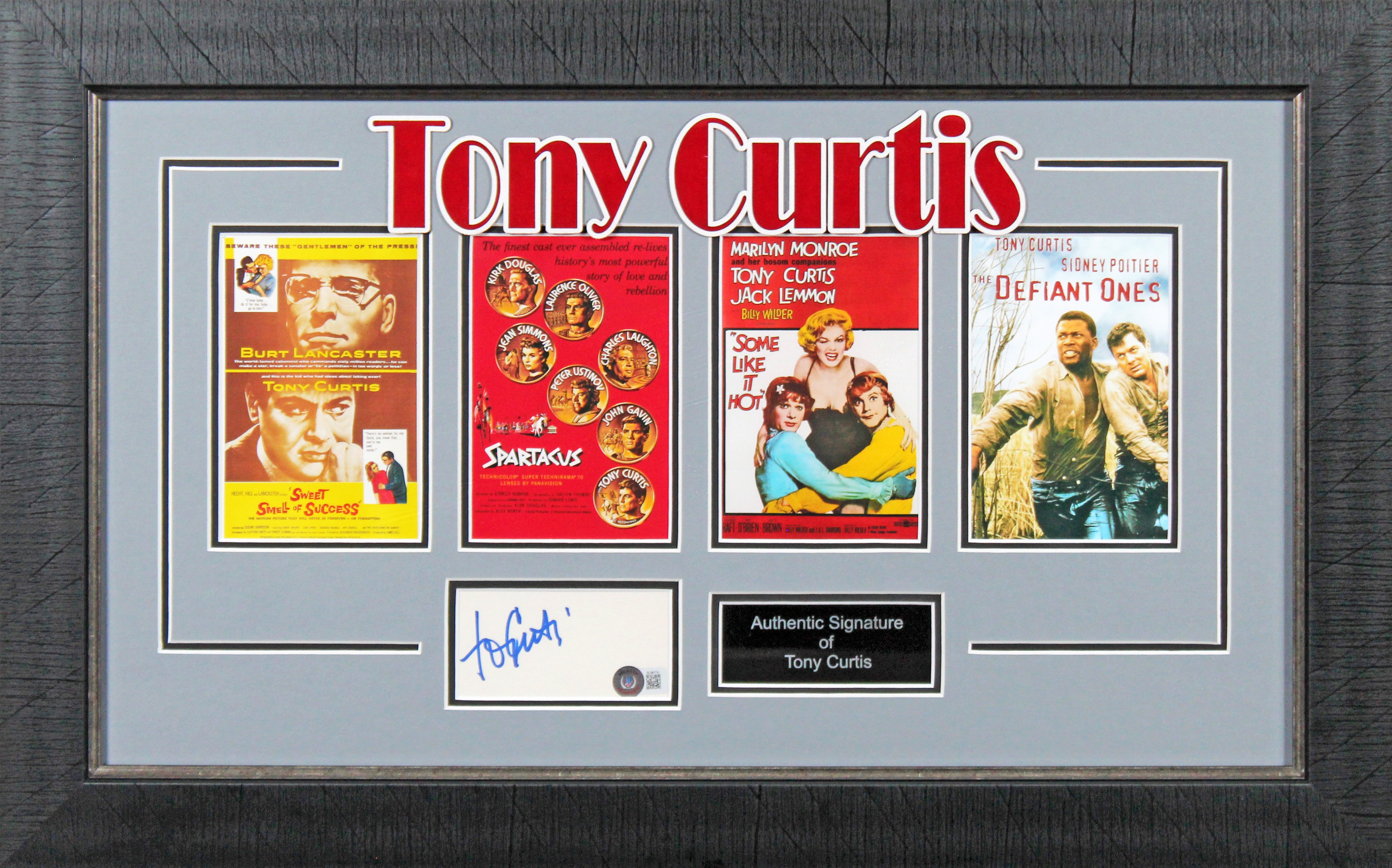 Tony Curtis Some Like It Hot Authentic Signed 3x5 Index Card Framed Display BAS