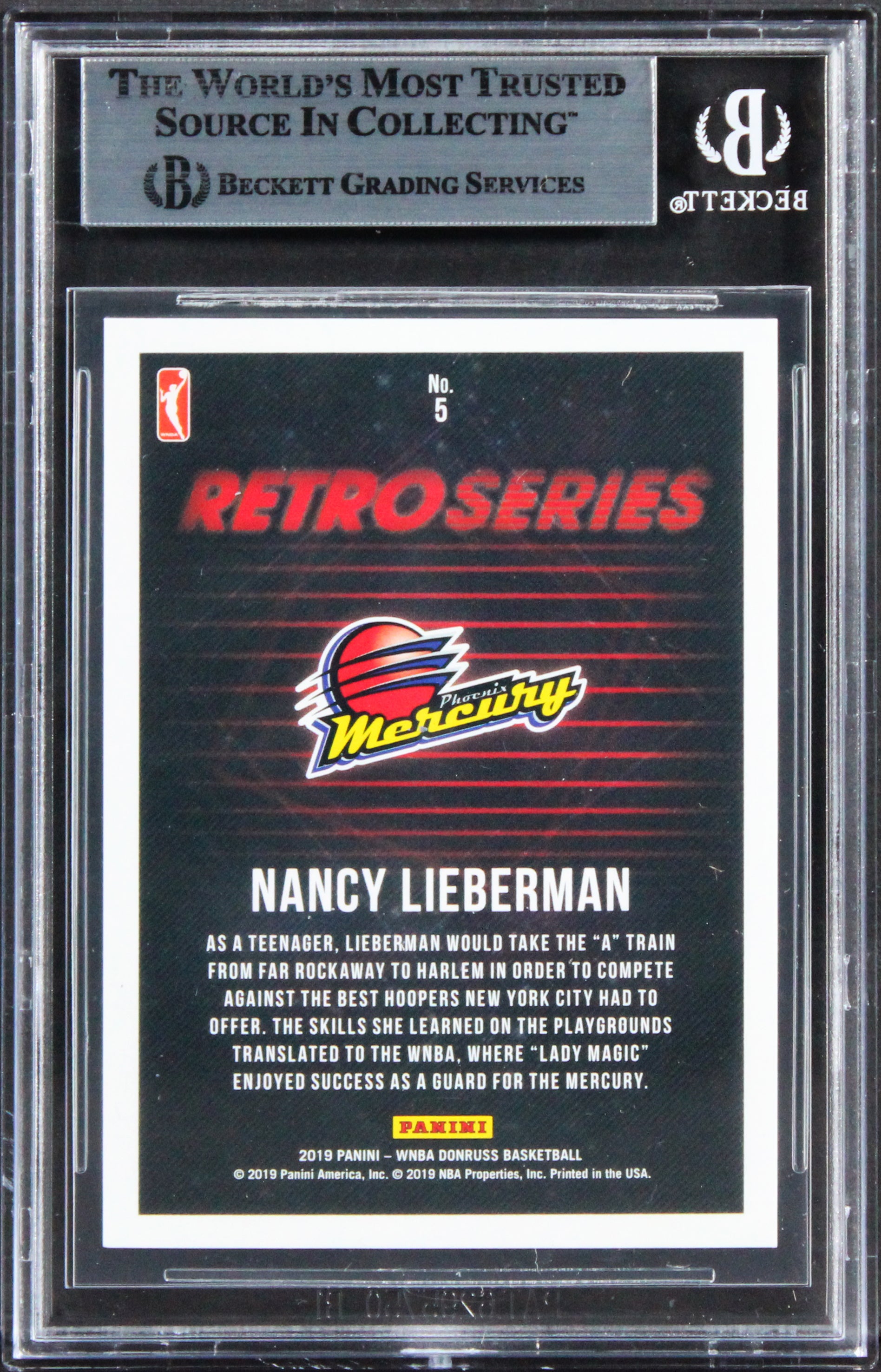 Mercury Nancy Lieberman Signed 2019 Donruss WNBA Retro Series #5 Card BAS Slab