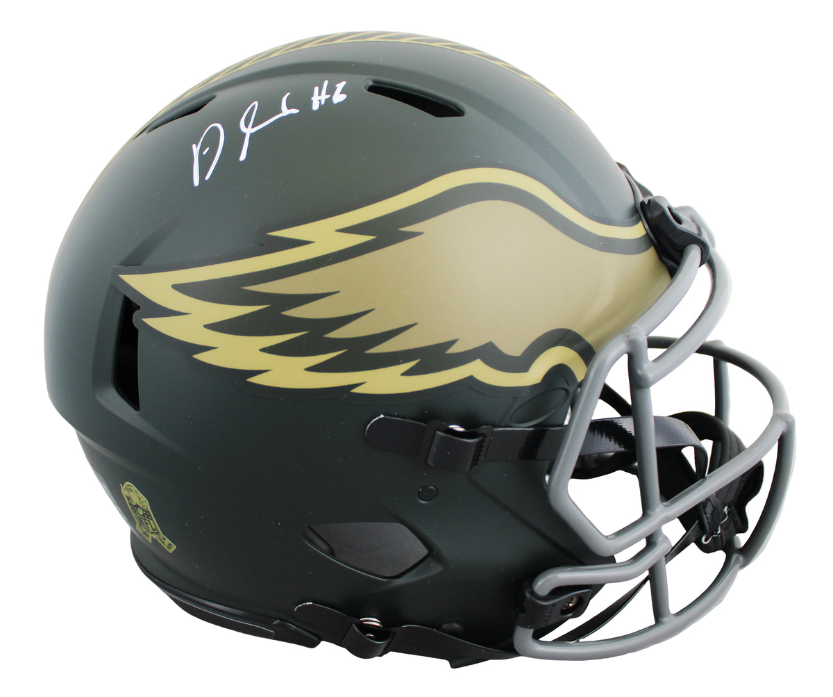 Eagles DeVonta Smith Signed STS IV Full Size Speed Proline Helmet W/ Case BAS W