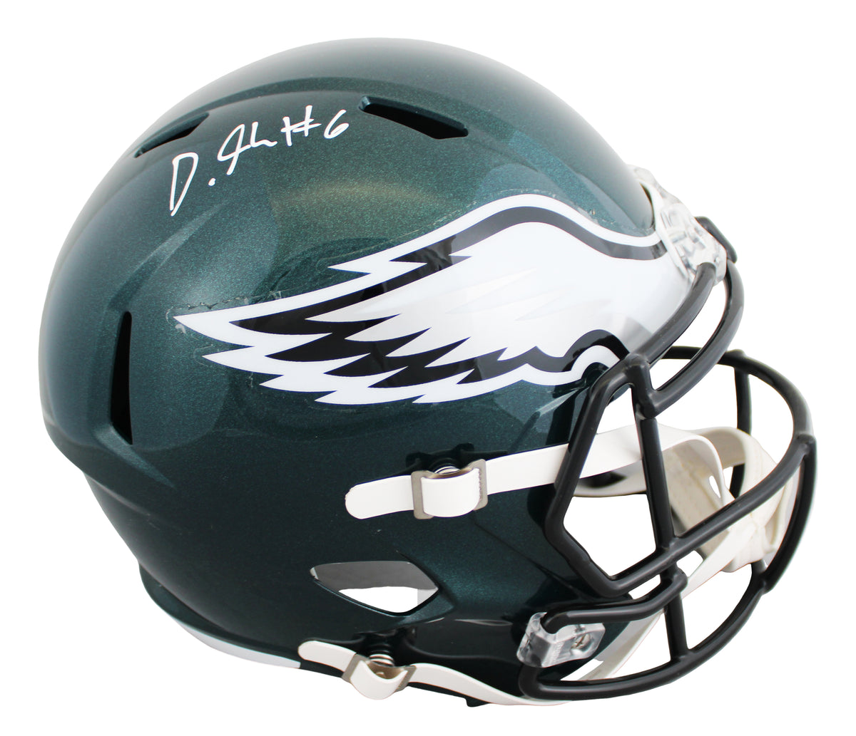 Eagles DeVonta Smith Signed Full Size Speed Rep Helmet W/ Case BAS Witnessed