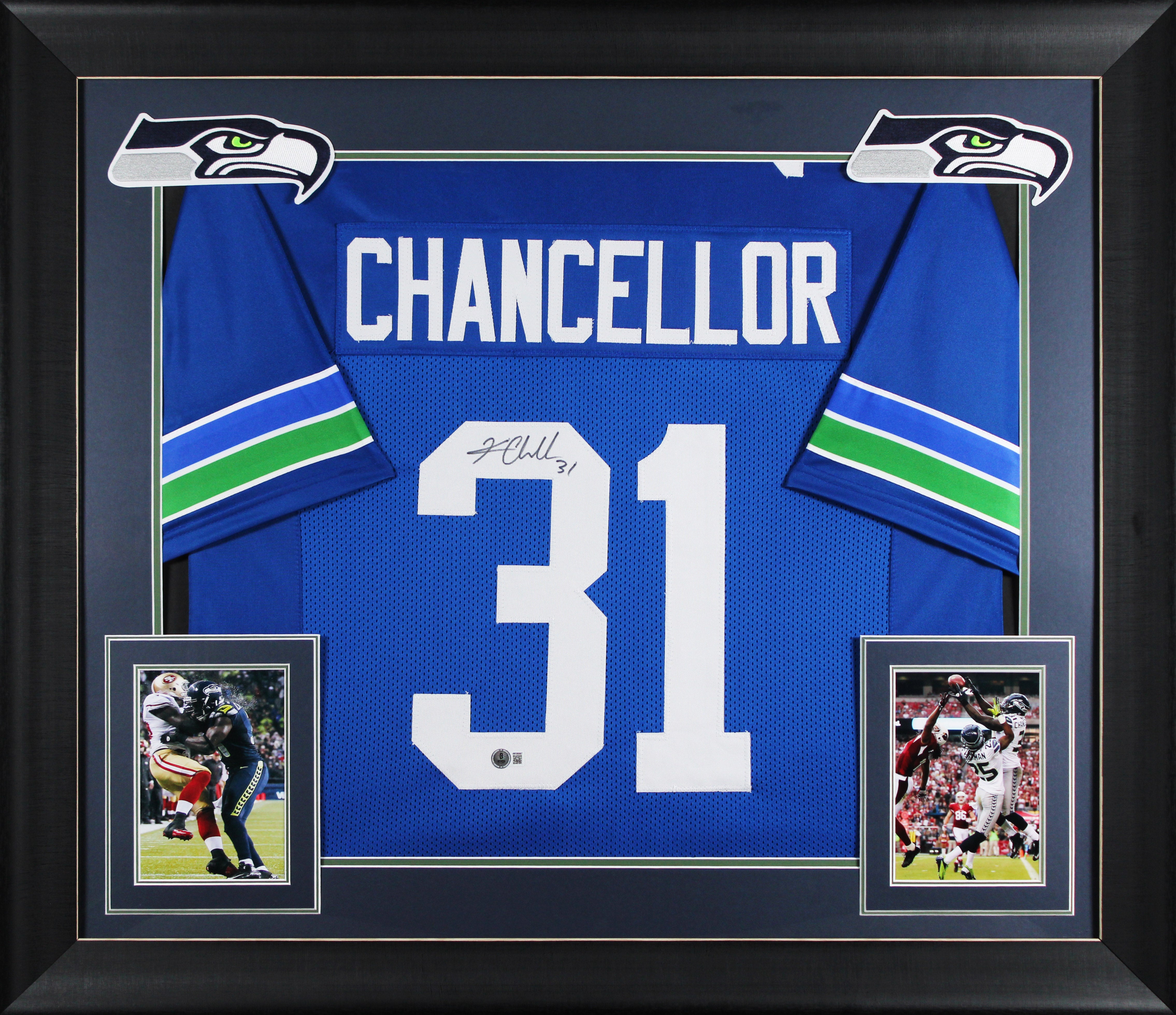 Kam Chancellor Authentic Signed Blue TB Pro Style Framed Jersey BAS Witnessed