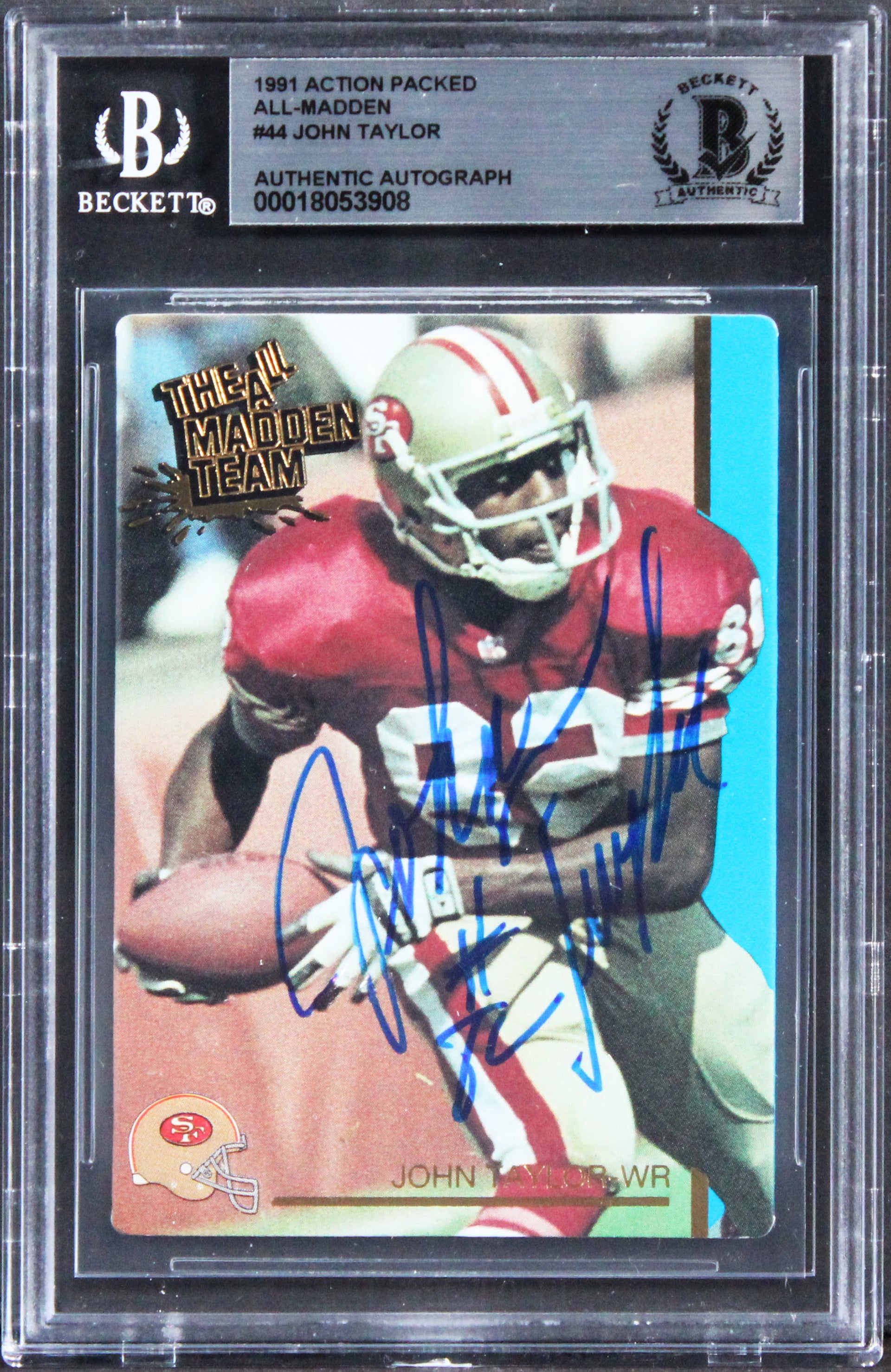 49ers John Taylor Signed 1991 Action Packed All-Madden #44 Card BAS Slabbed