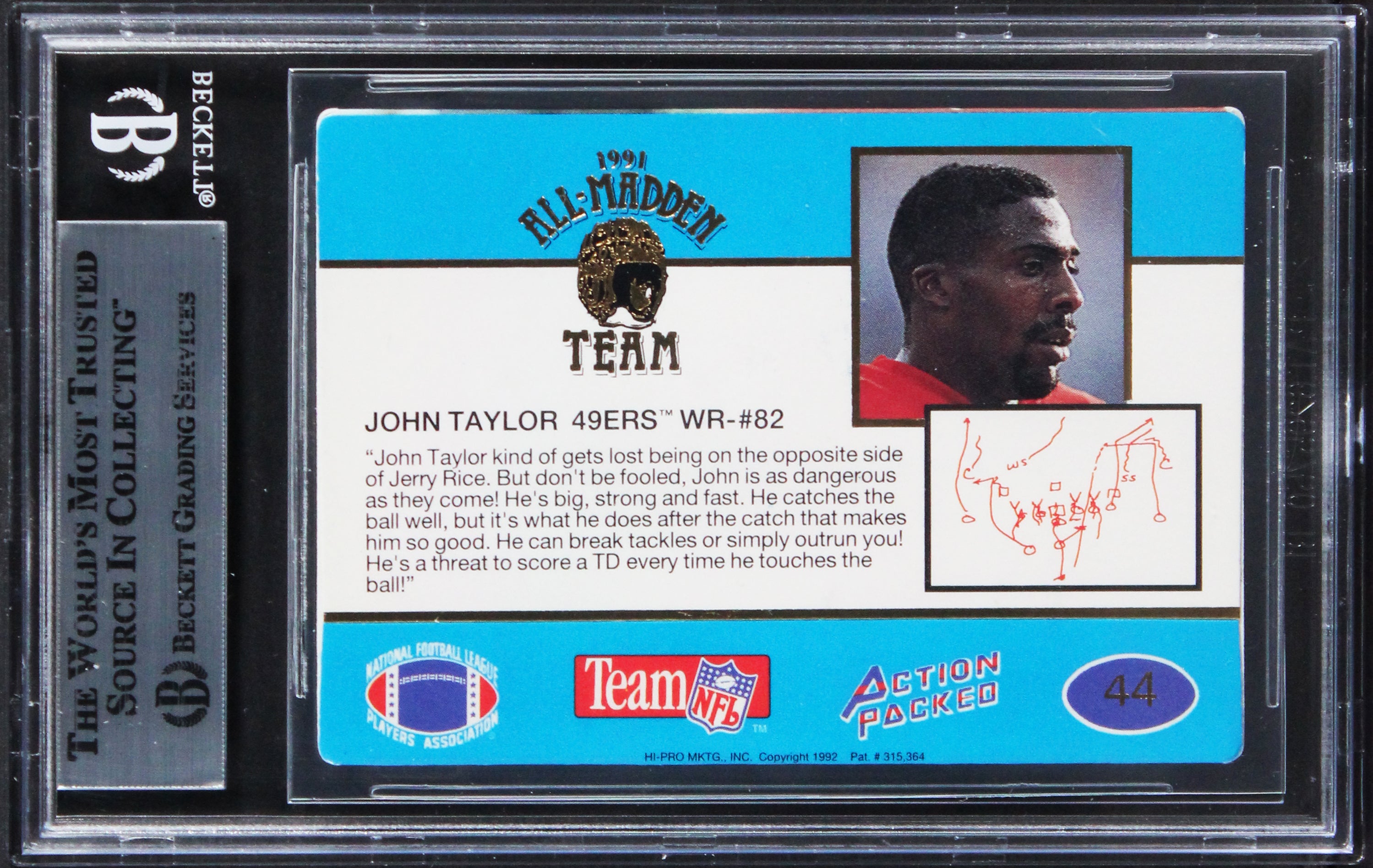 49ers John Taylor Signed 1991 Action Packed All-Madden #44 Card BAS Slabbed