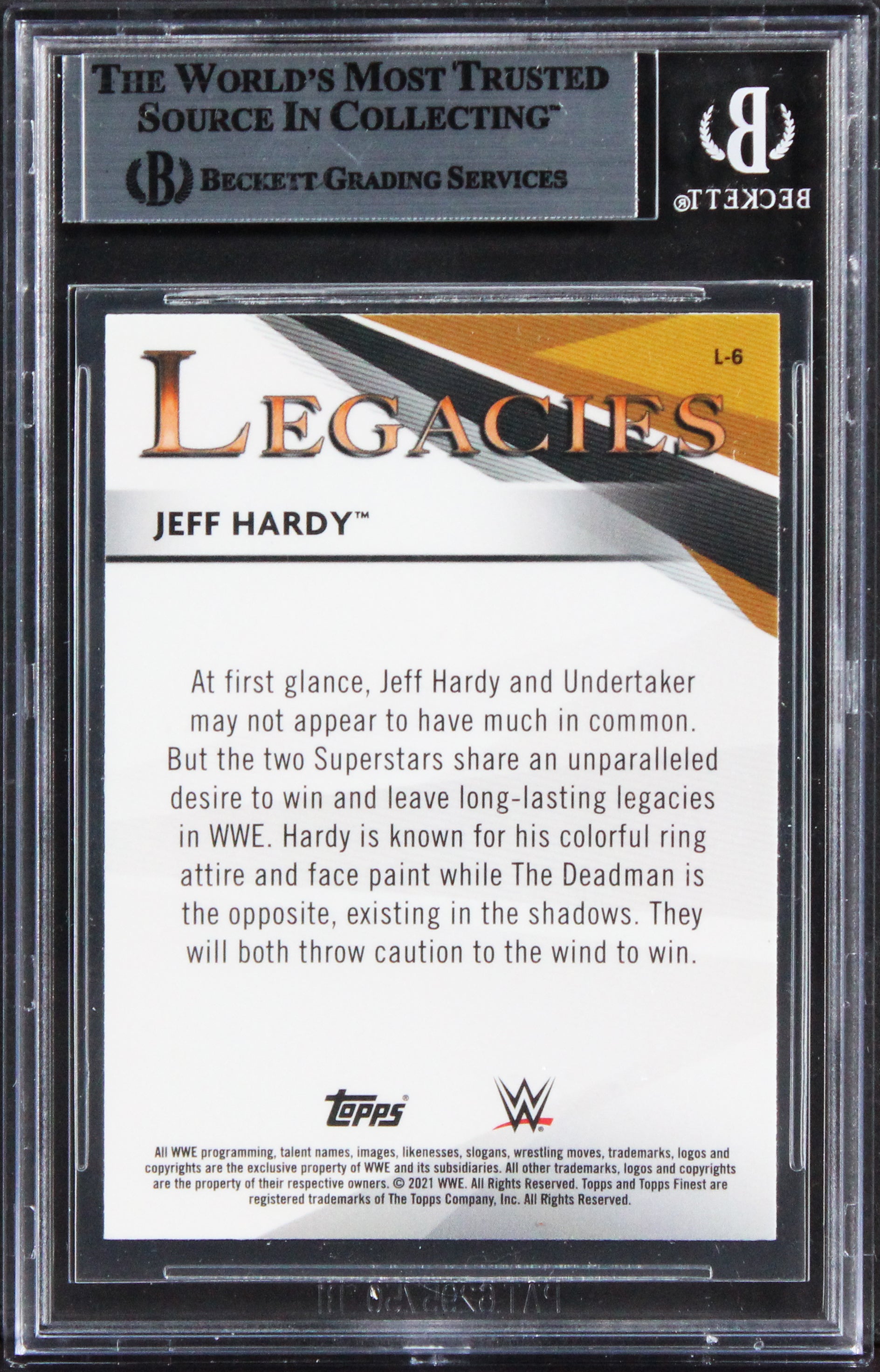 Jeff Hardy Authentic Signed 2021 Finest WWE Legacies #L6 Card BAS Slabbed