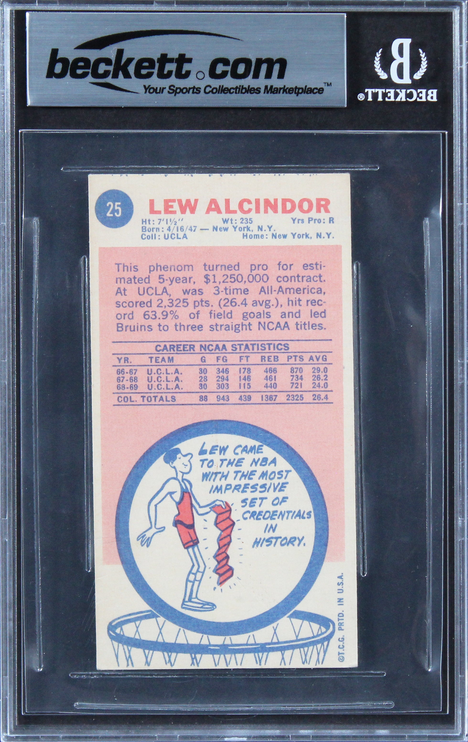 Kareem Abdul-Jabbar "Career Stat" Signed 1969 Topps #25 RC Card Auto 10 BAS Slab