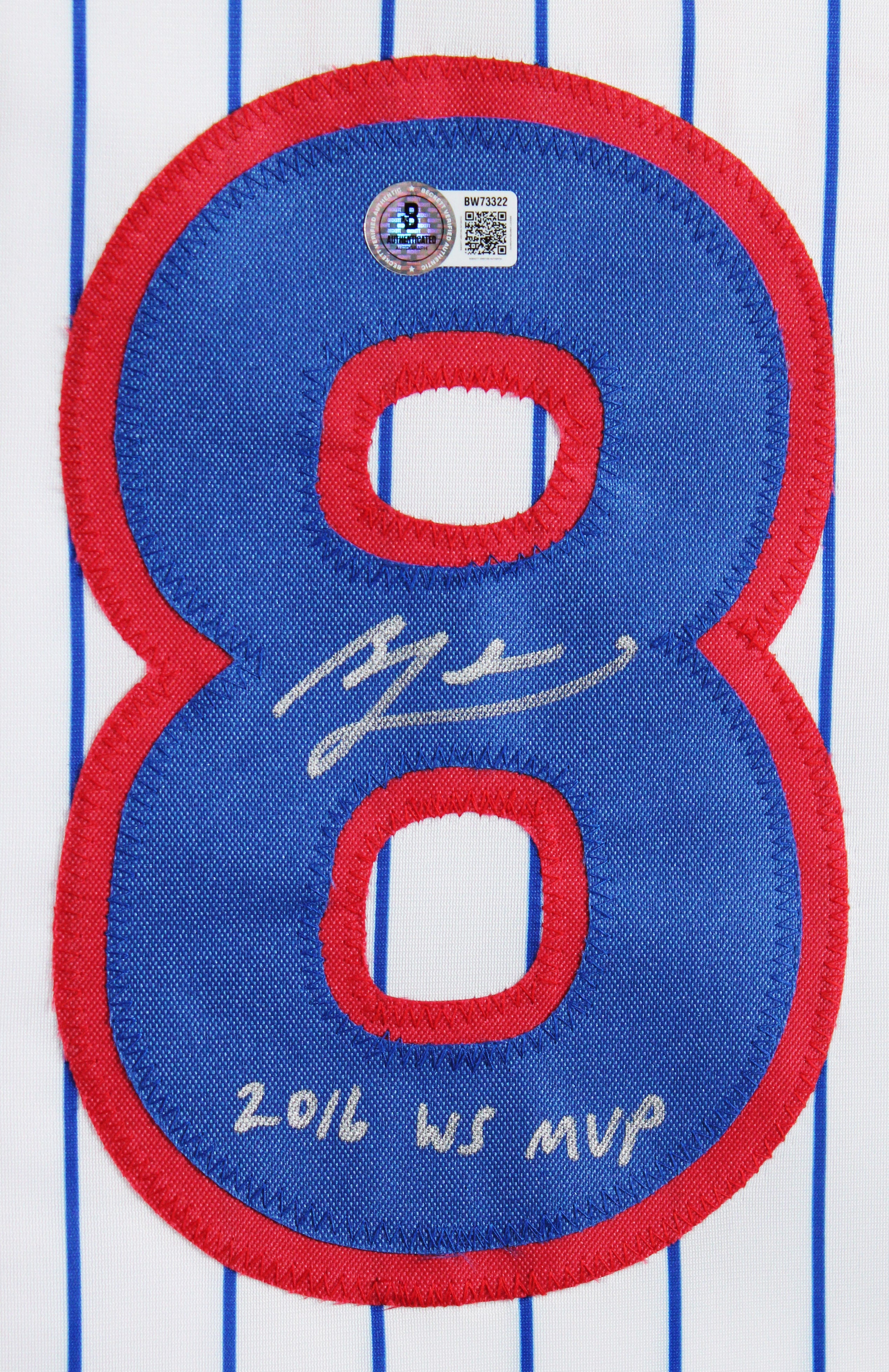 Ben Zobrist "16 WS MVP" Signed White Pinstripe Pro Style Framed Jersey BAS