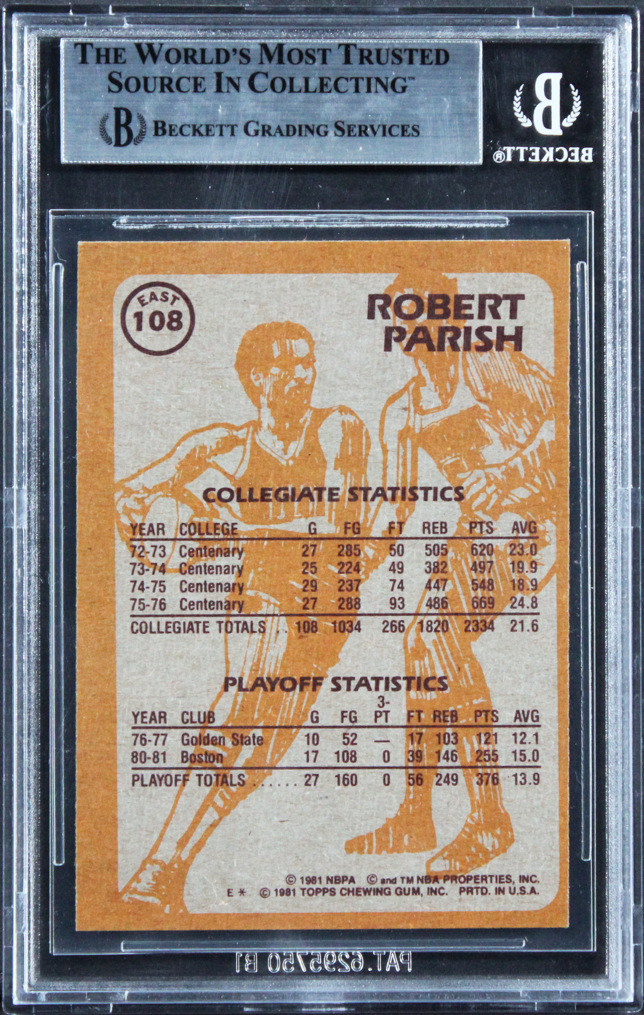 Celtics Robert Parish Authentic 1981 Topps #E108 Card Autographed BAS Slabbed
