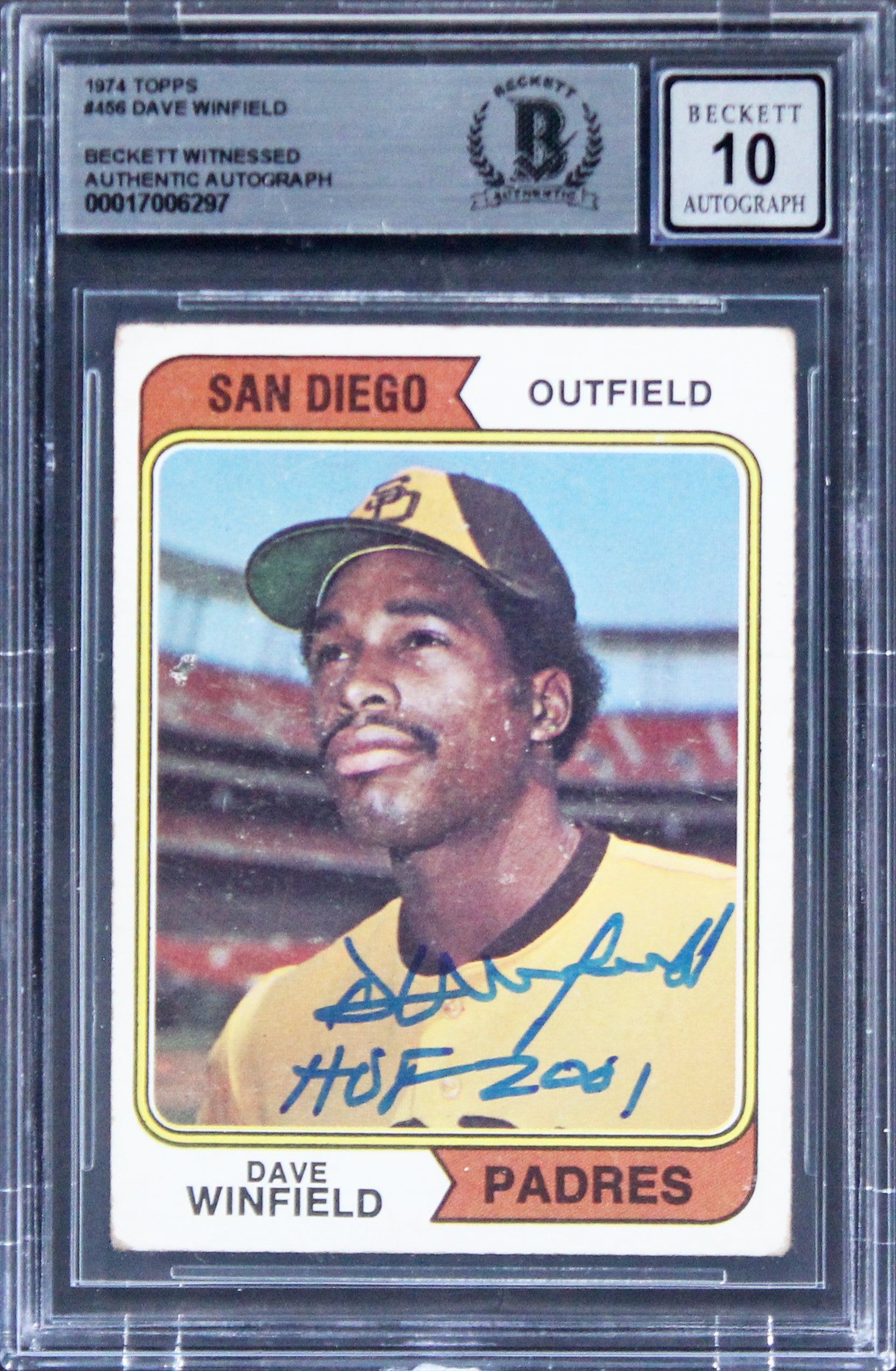 Padres Dave Winfield "HOF 2001" Signed 1974 Topps #456 Card Auto 10! BAS Slab 2