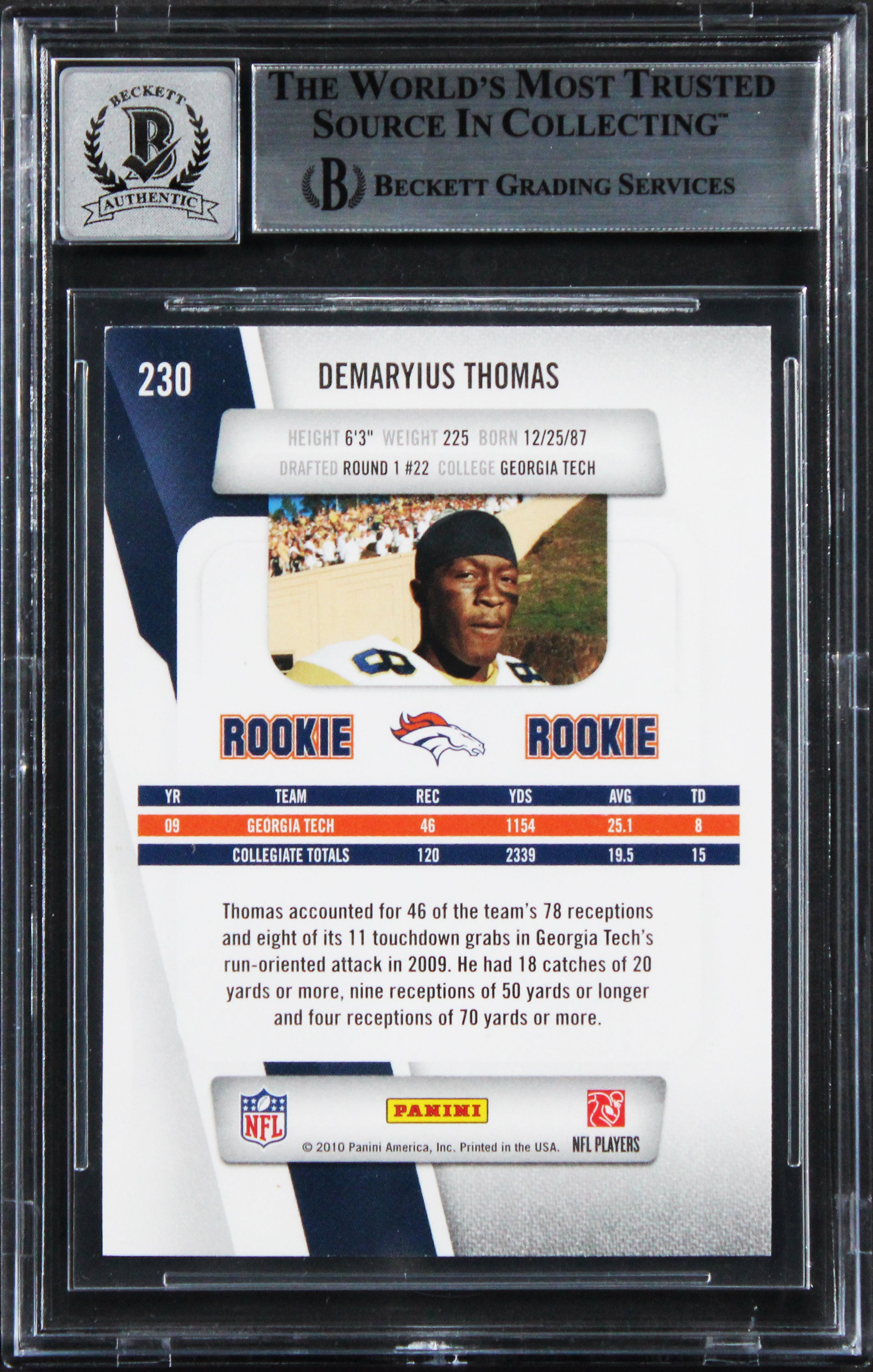 Broncos Demaryius Thomas Signed 2010 Prestige #230A RC Card Auto 10! BAS Slabbed