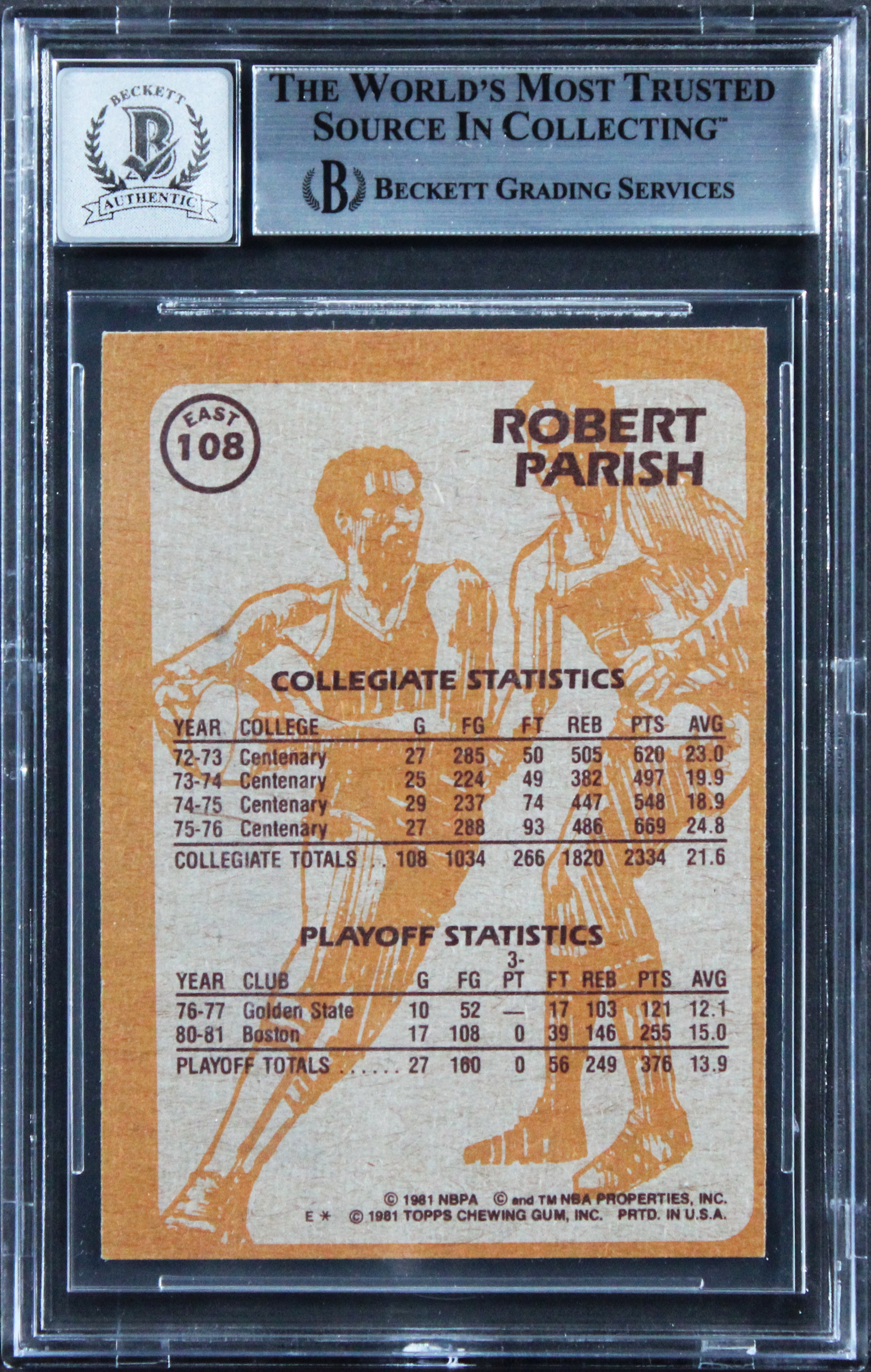 Celtics Robert Parish Signed 1981 Topps #E108 Card Auto Grade 10! BAS Slabbed