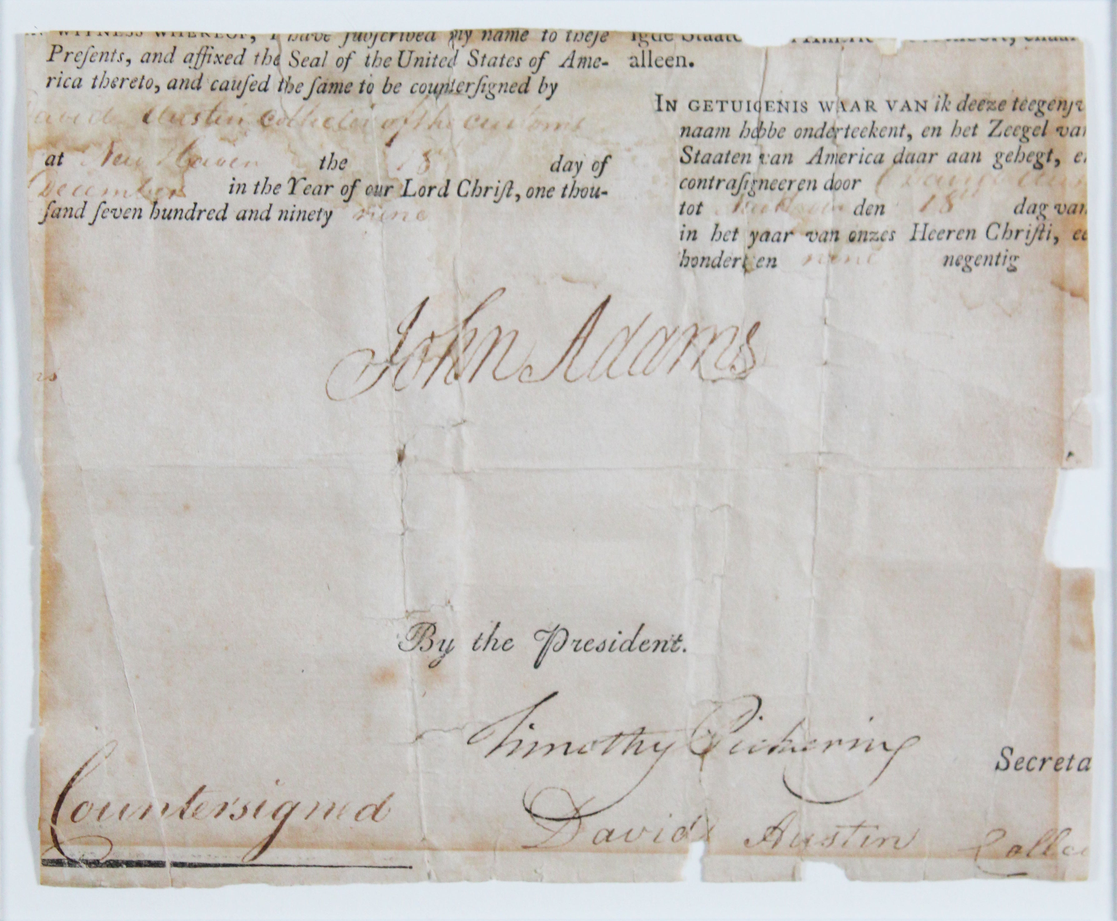 John Adams Signed & Framed 5x7 Cut Signature Dated June 1799 BAS #AE64005