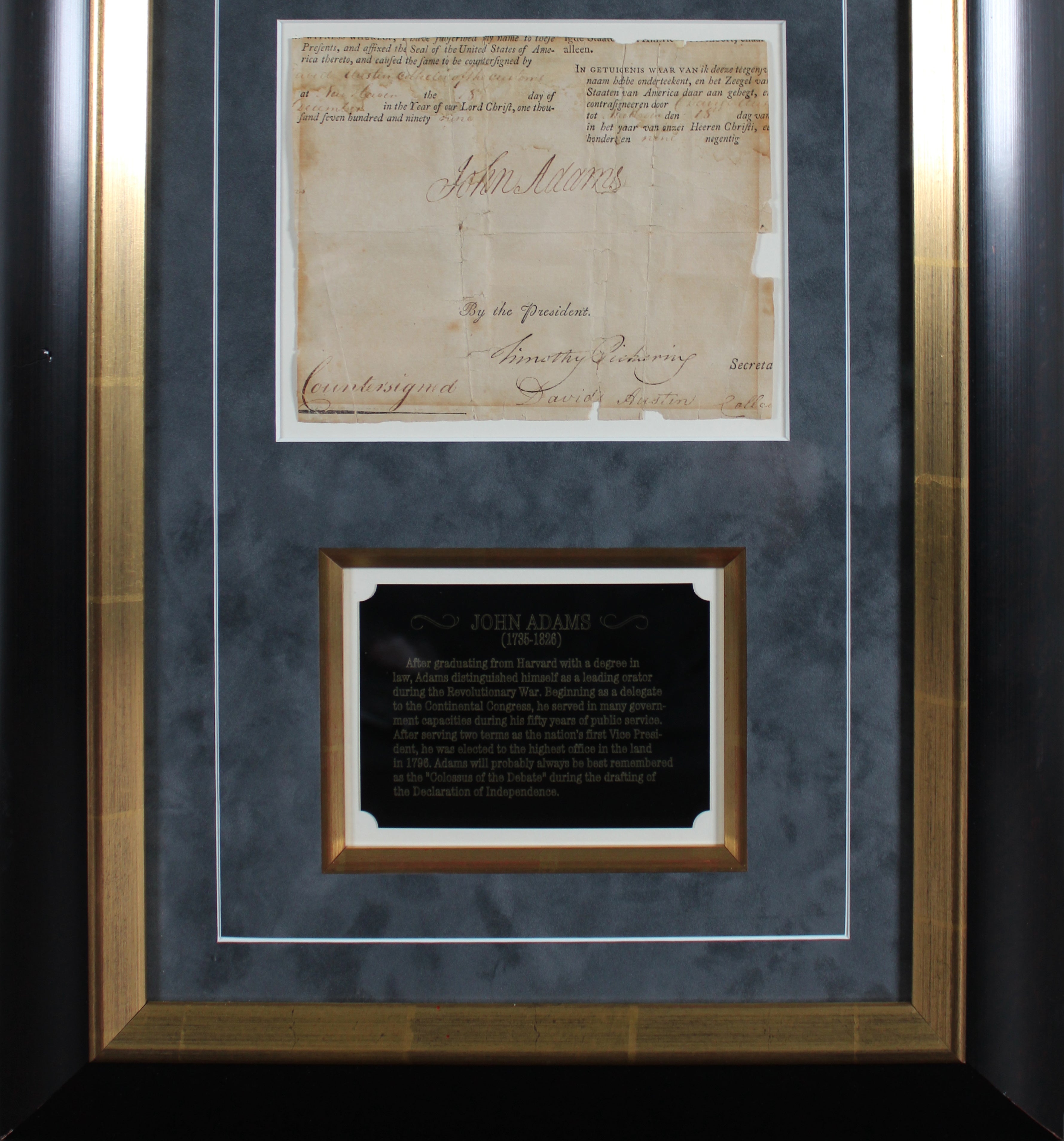 John Adams Signed & Framed 5x7 Cut Signature Dated June 1799 BAS #AE64005