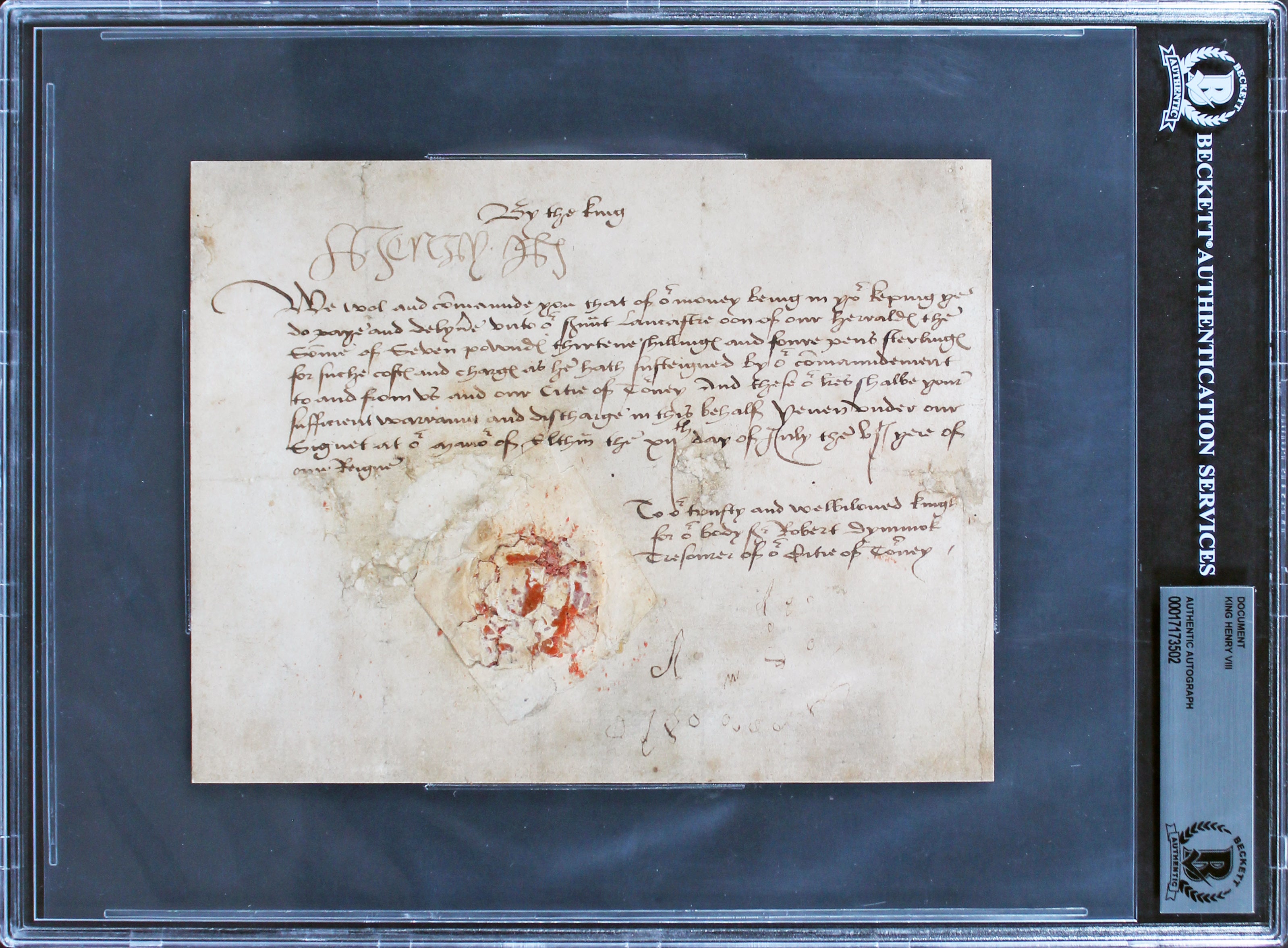 King Henry VIII Authentic Signed 5.75x7.5 1514 Pay Order Document BAS Slabbed