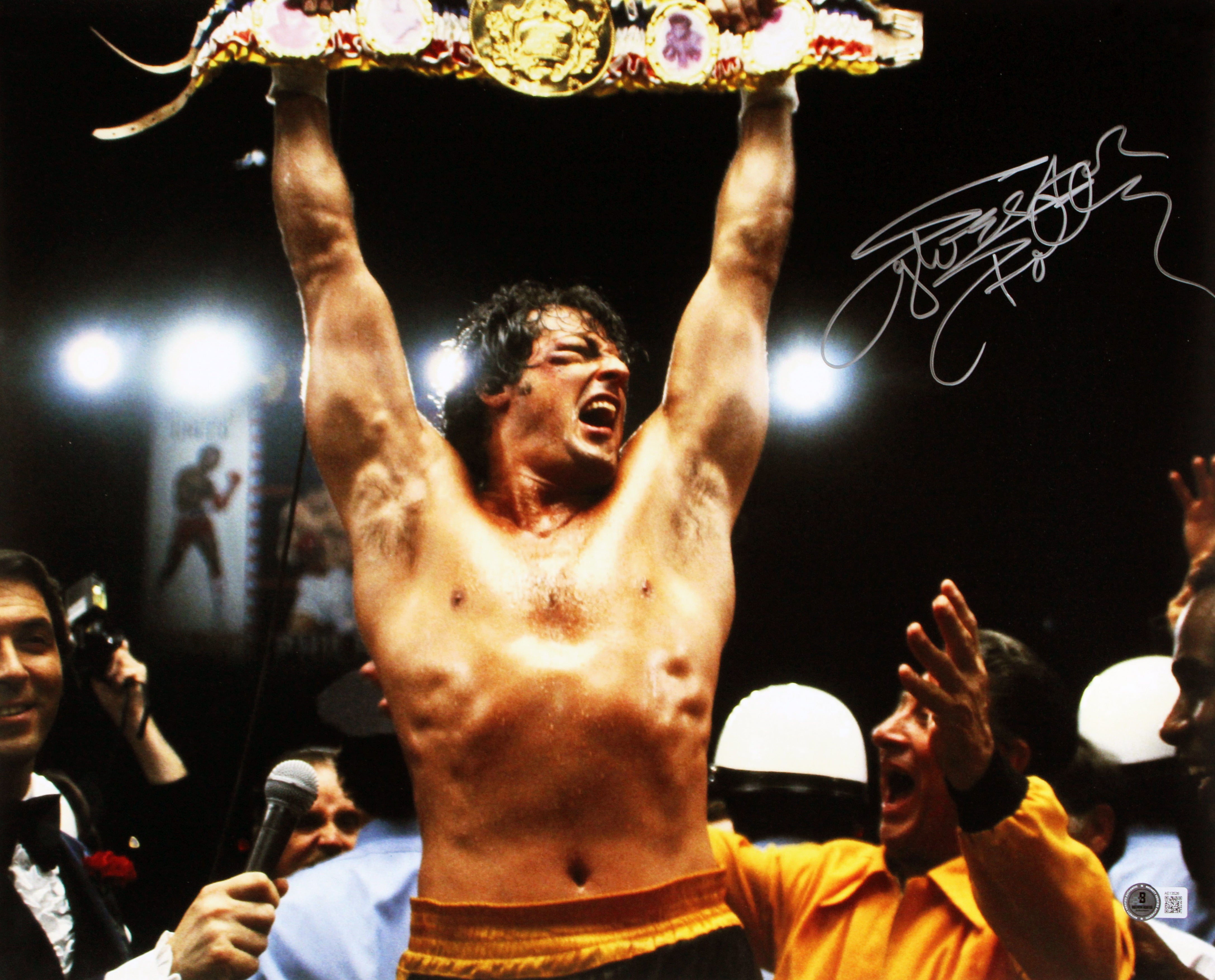 Sylvester Stallone Rocky II Signed 16x20 Framed Horizontal Belt Photo BAS