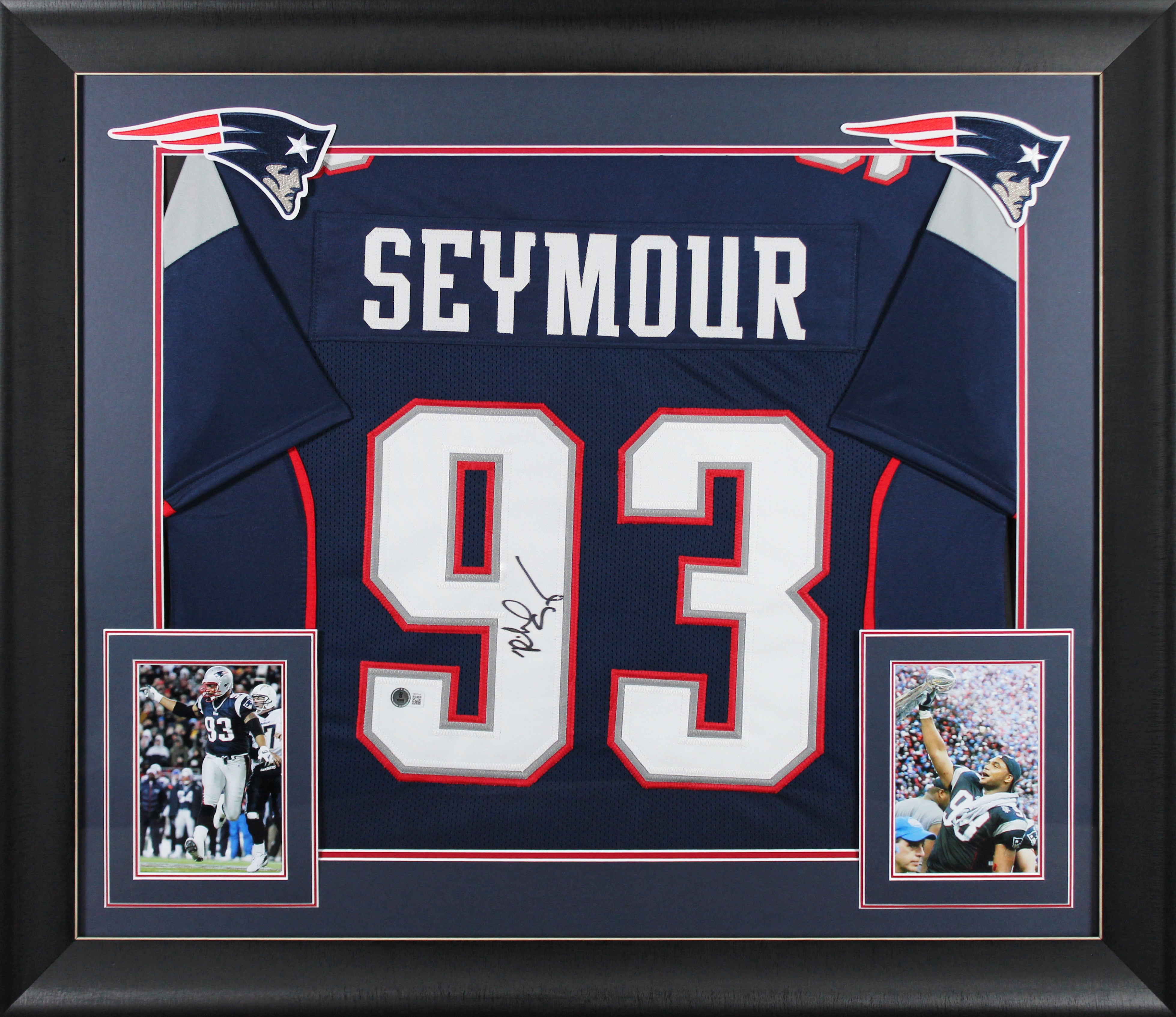 Richard Seymour Authentic Signed Navy Pro Style Framed Jersey BAS Witnessed 2