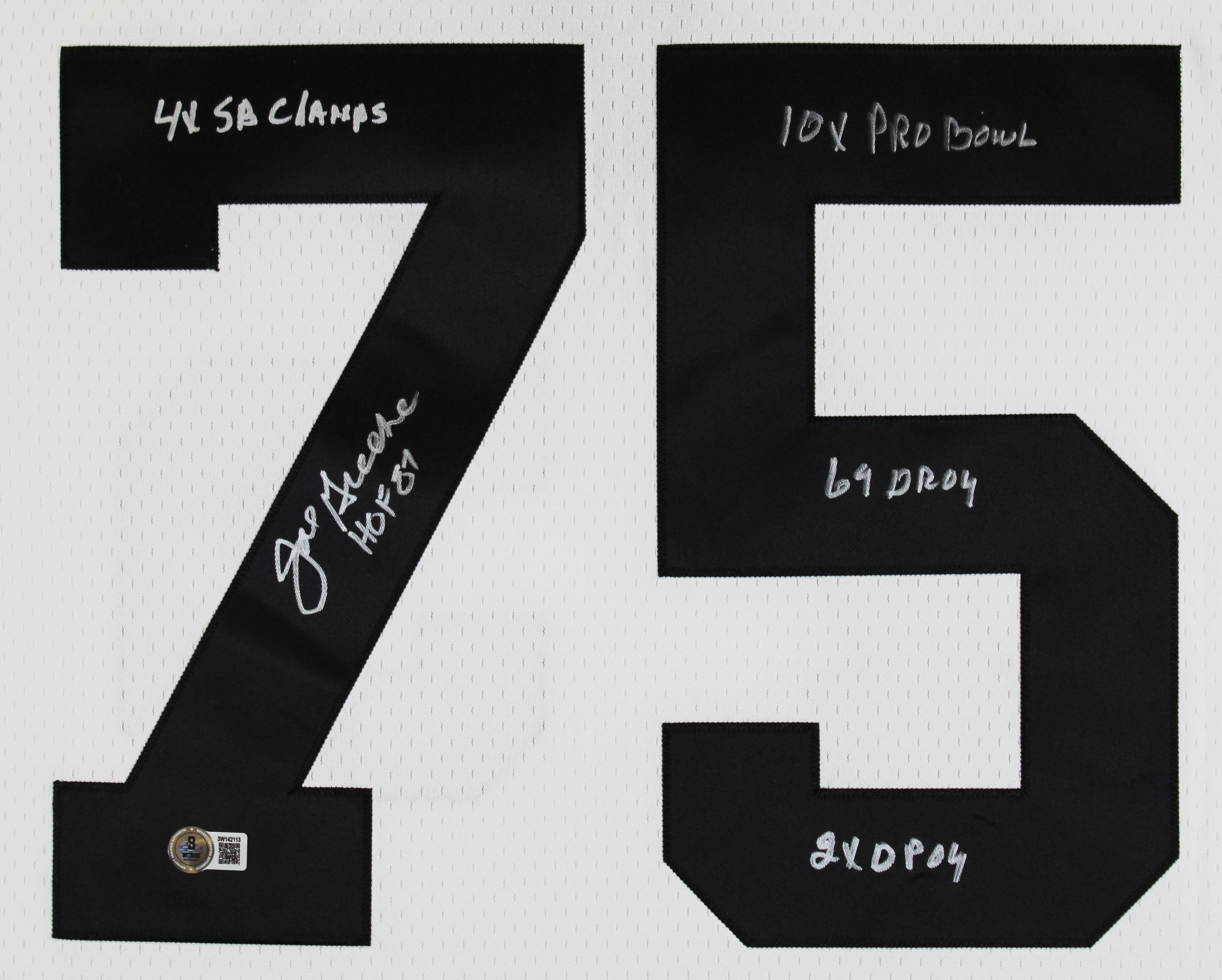 Steelers Joe Greene "Career Stat" Signed White M&N TB Jersey BAS Witnessed