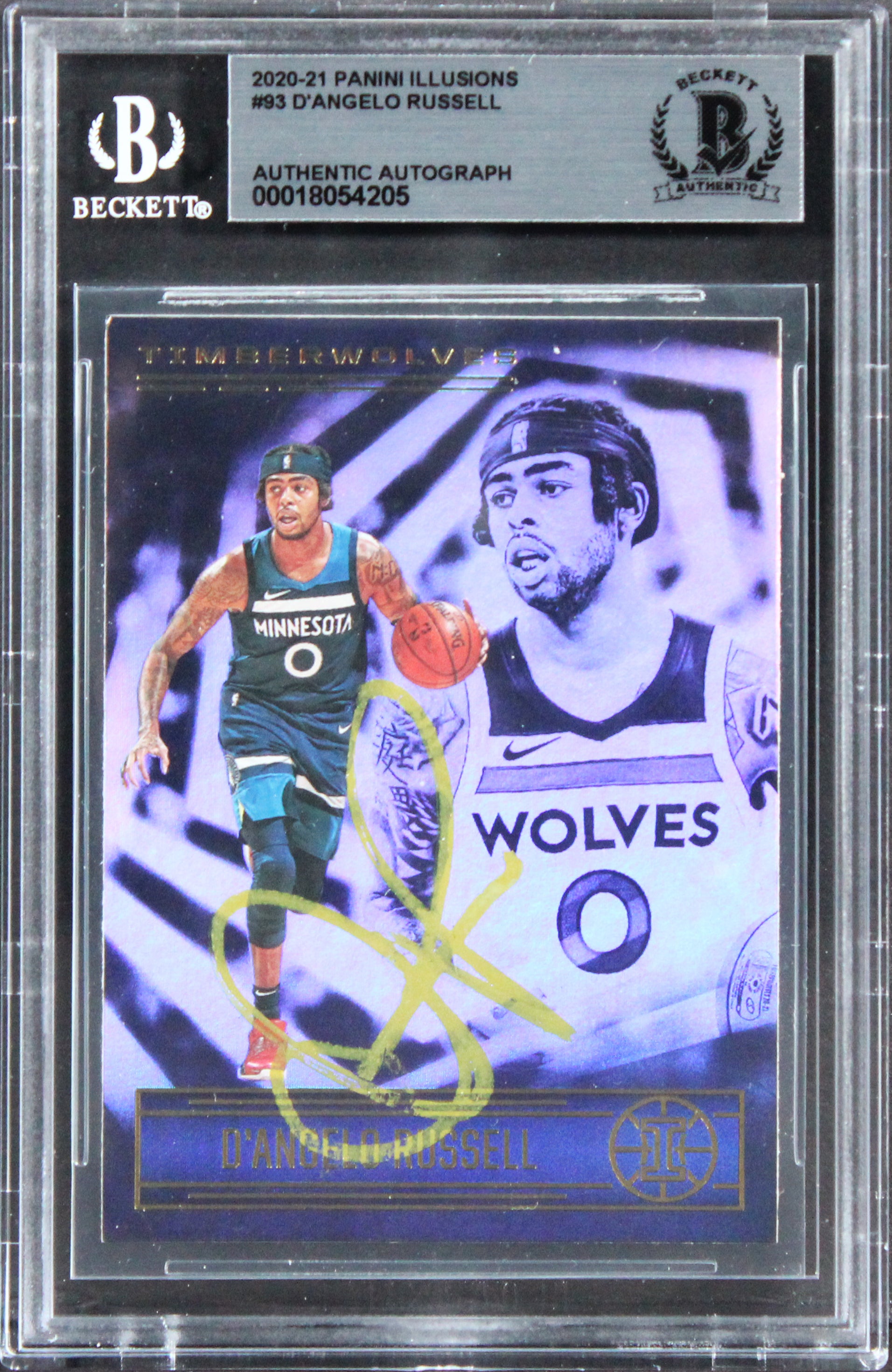 Timberwolves D'Angelo Russell Signed 2020 Panini Illusions #93 Card BAS Slab