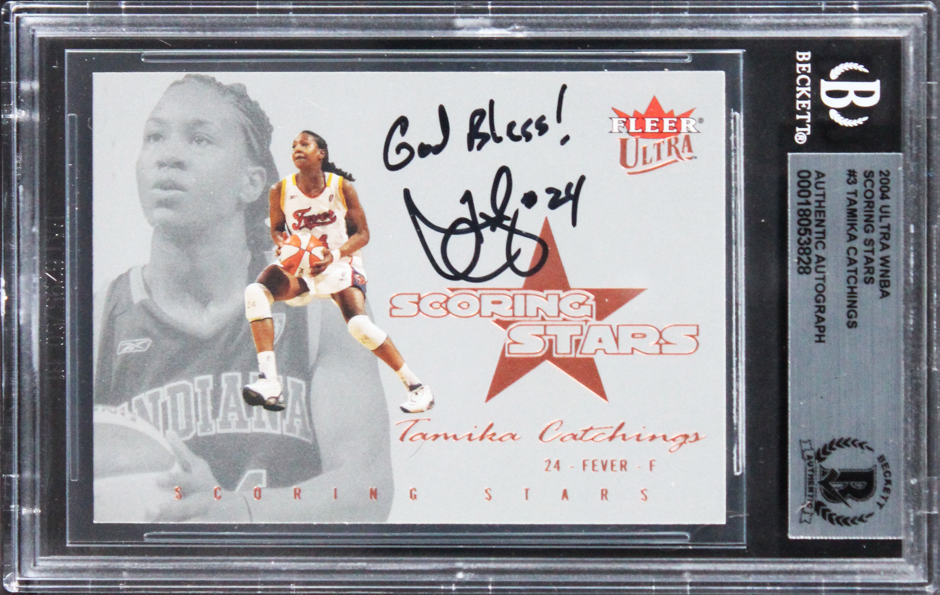 Fever Tamika Catchings "w/Insc" Signed 2004 Ultra WNBA SS #3 Card BAS Slabbed
