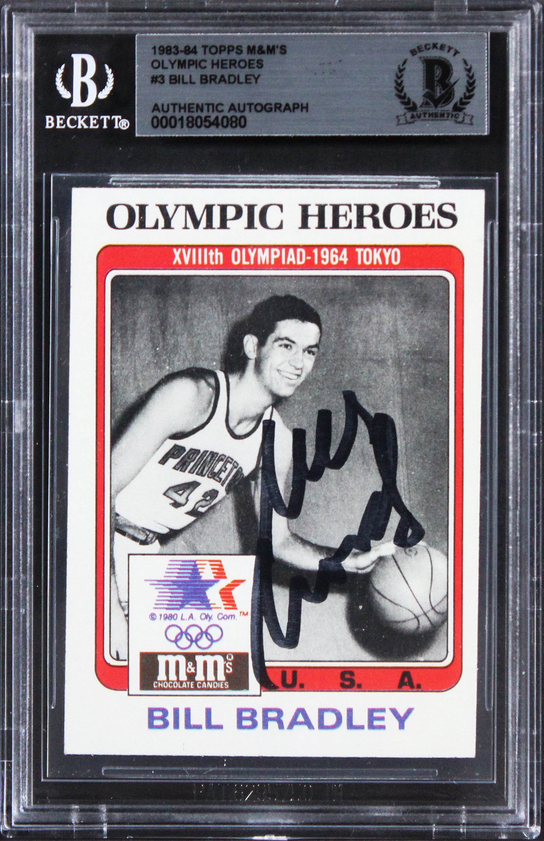 Knicks Bill Bradley Signed 1983 Topps M&M's Olympic Heroes #3 Card BAS Slabbed