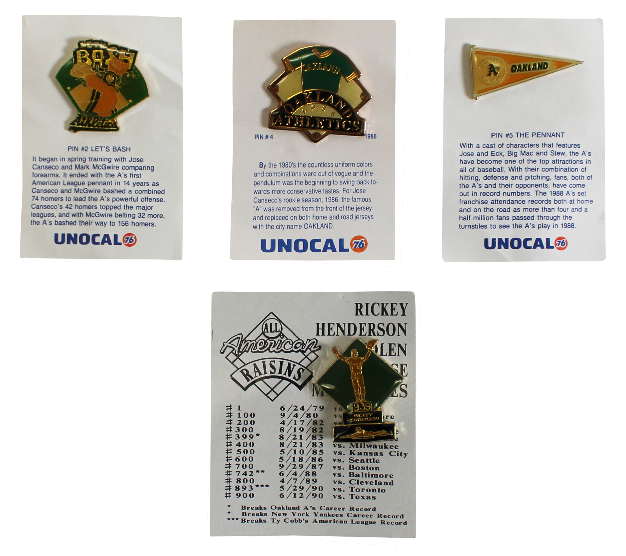 Athletics Assorted Collector Pin Set Un-signed 8
