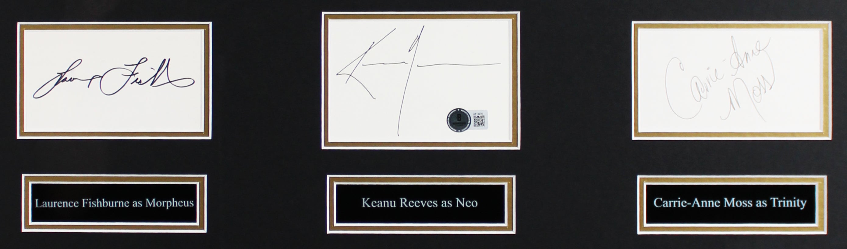 The Matrix (3) Reeves, Fishburne & Anne Moss Signed Framed Display BAS #AE13763