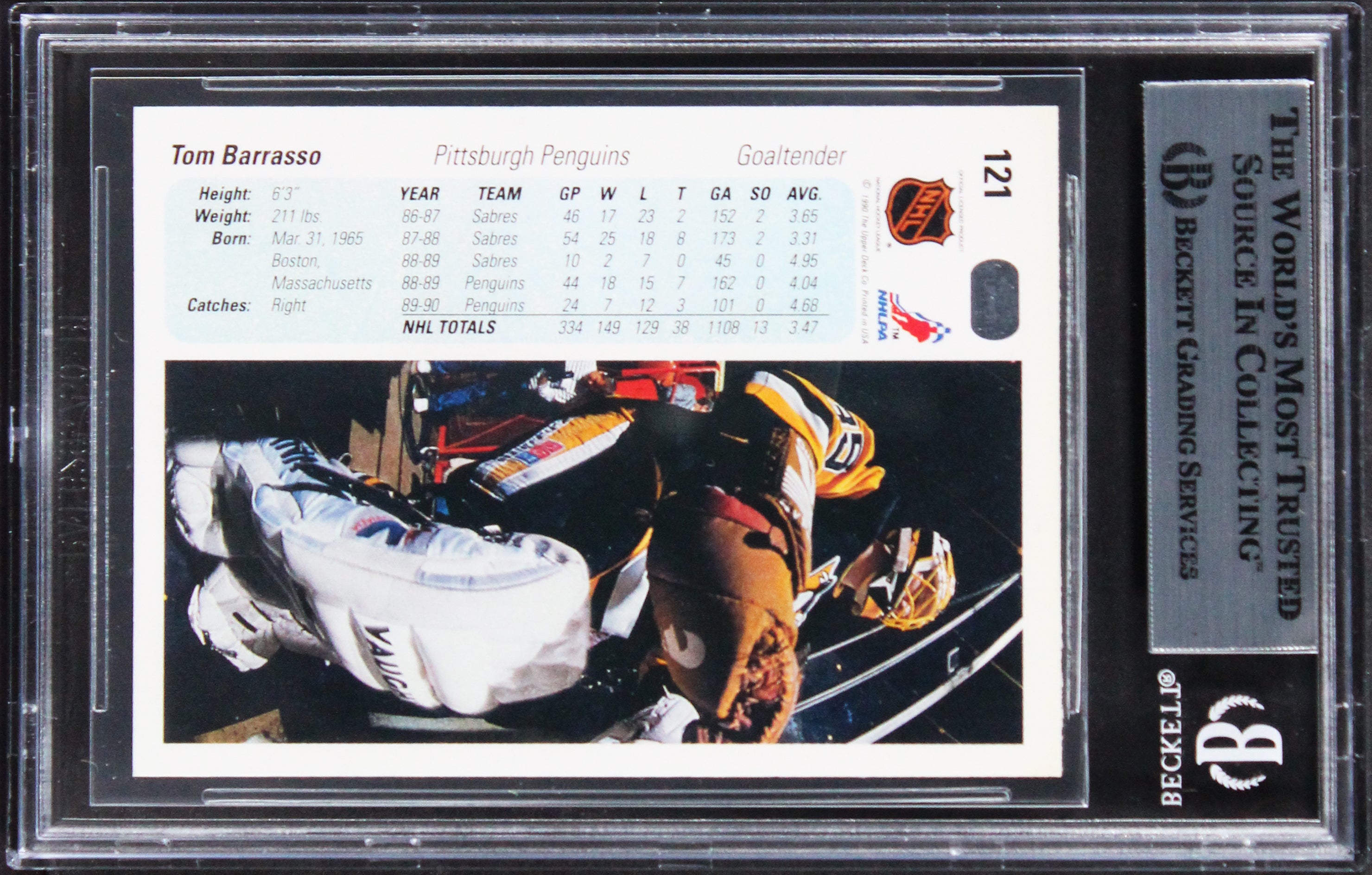 Penguins Tom Barrasso Authentic Signed 1990 Upper Deck #121 Card BAS Slabbed