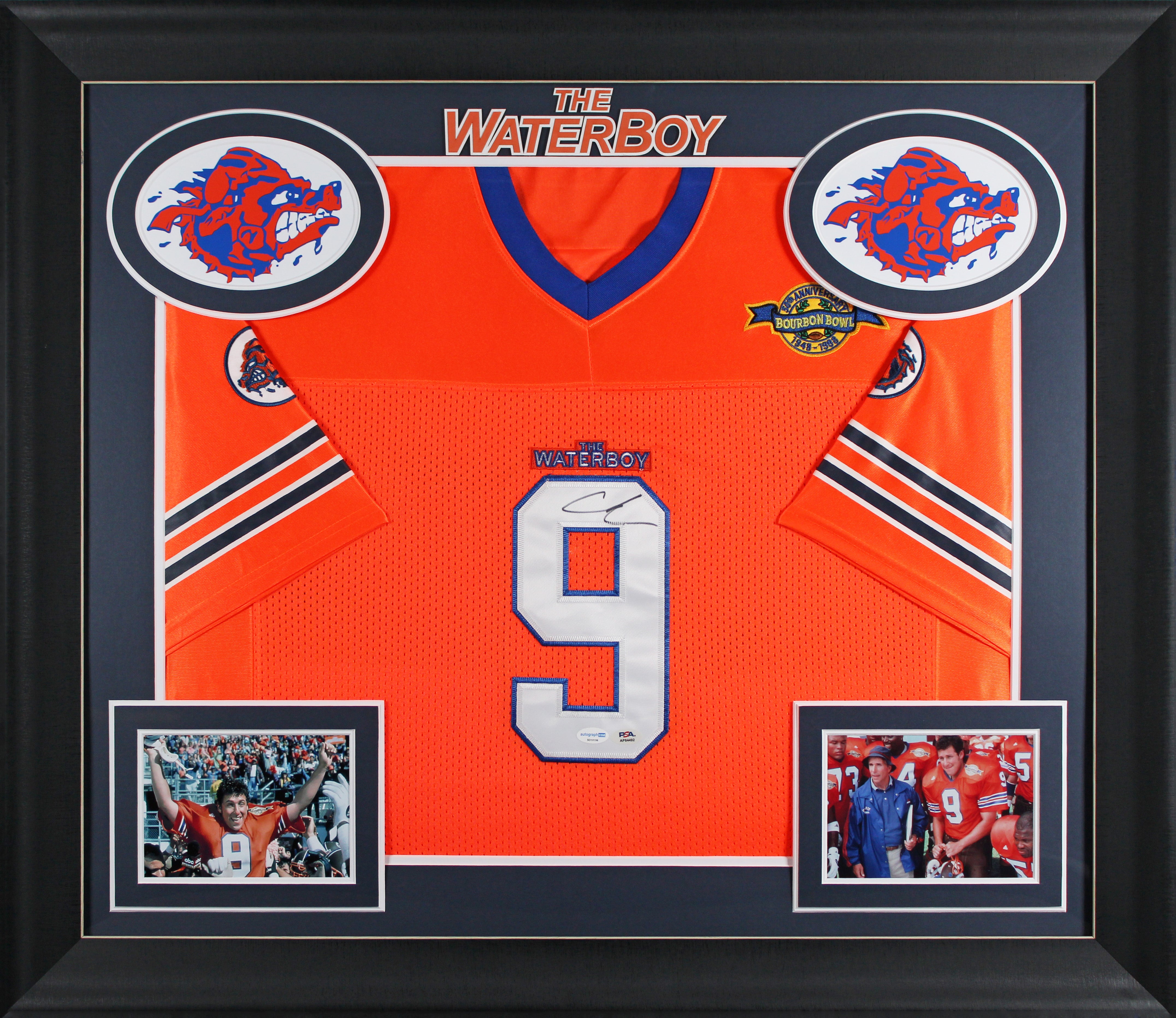 Adam Sandler The Waterboy Signed Orange Burbon Bowl Framed Jersey PSA #AP84492