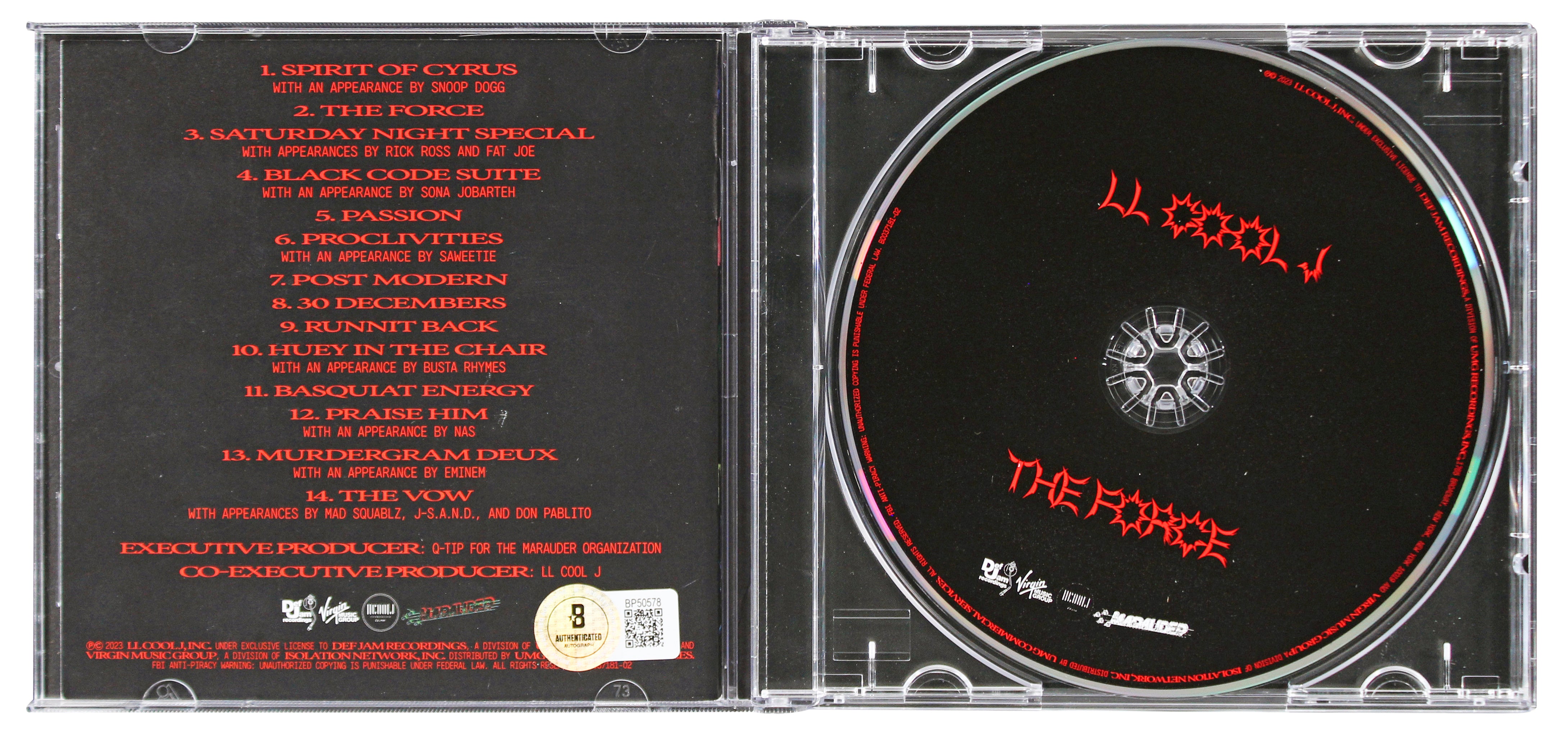 L.L. Cool J. Authentic Signed The Force Cd Insert W/ Disk BAS #BP50578