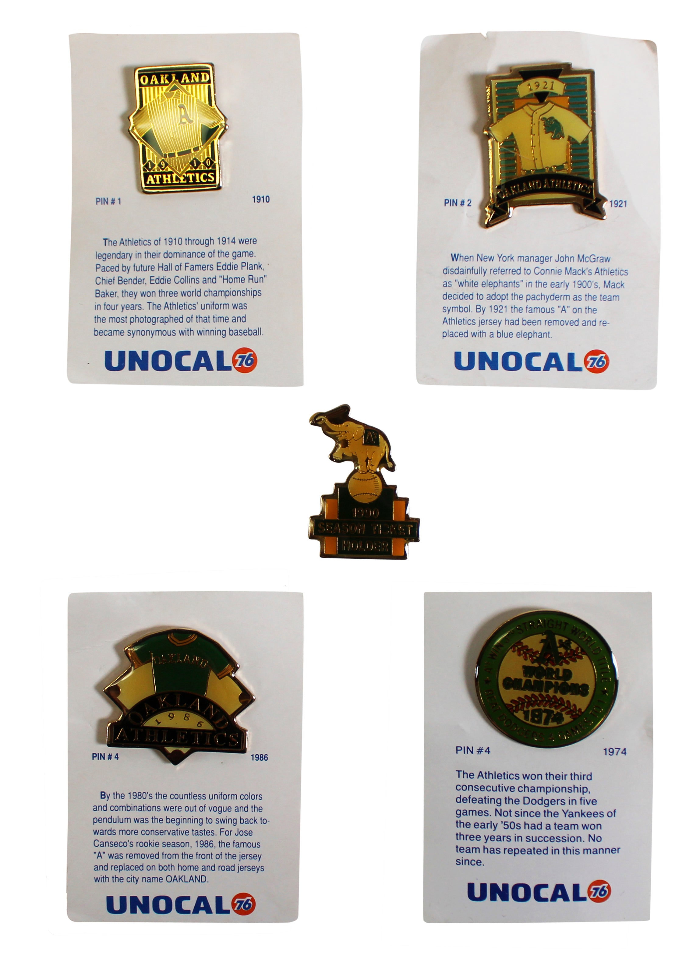 Athletics History Collector Pin Set Un-signed 3